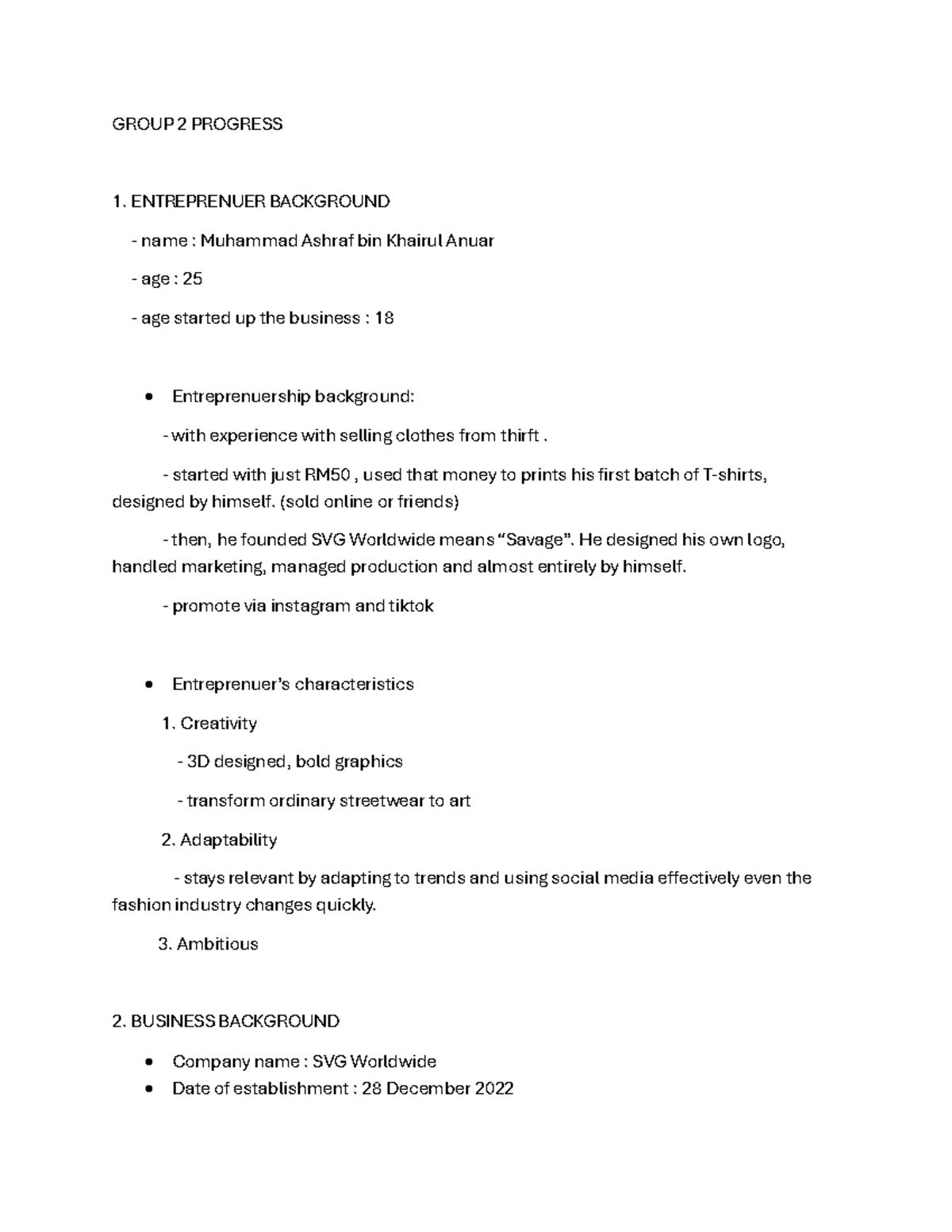 GROUP 2 PROGRESS 1: Entrepreneur Background of Muhammad Ashraf - Studocu