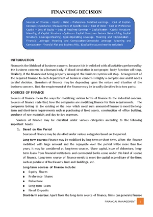 FM 101 - Chapter 2 Lecture Notes on Financing Decisions - Studocu