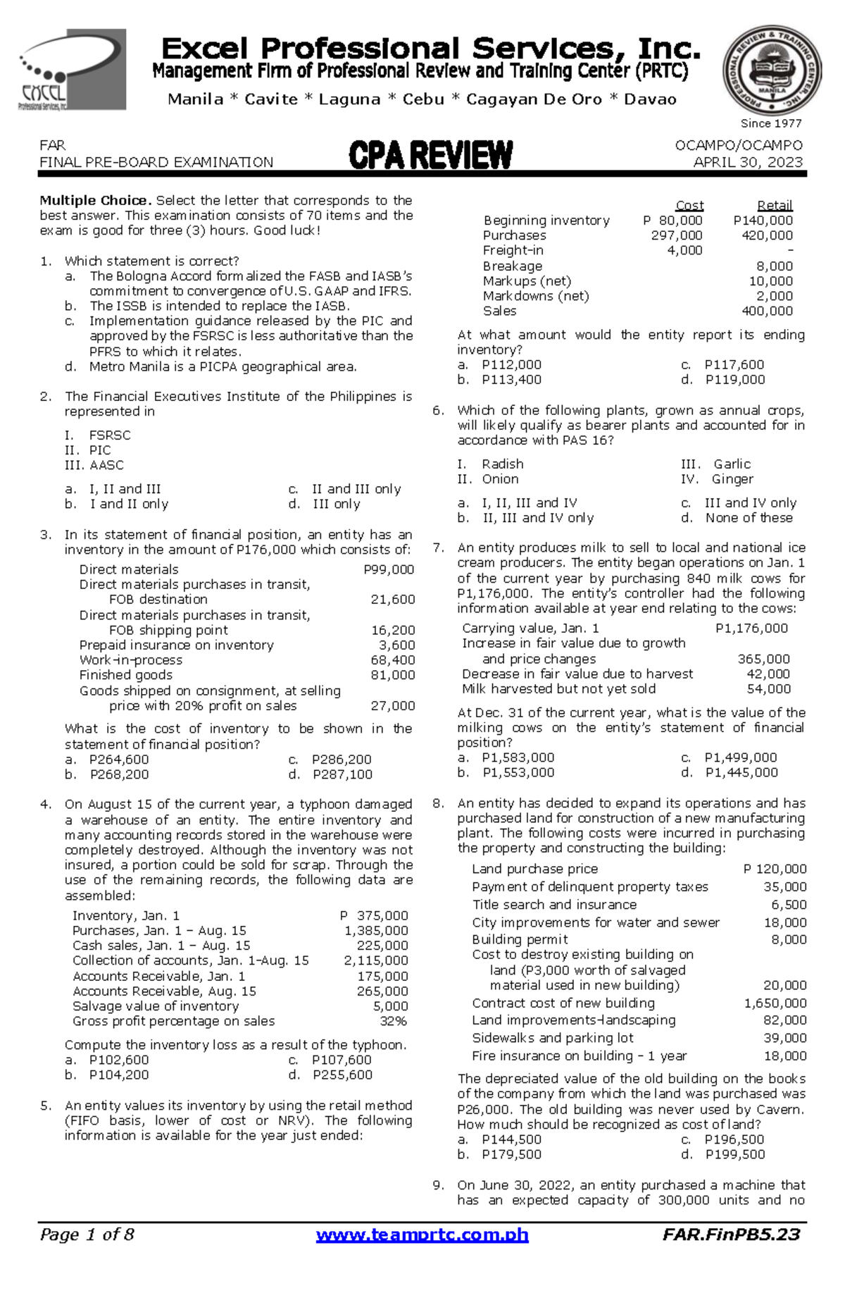 Team PRTC FPB May 2023 FAR Final Exam Review Guide - Studocu