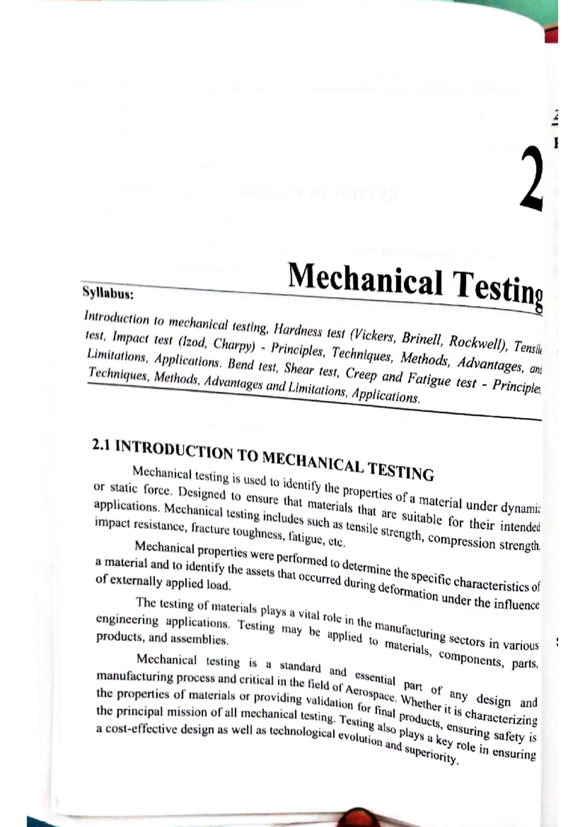 Material Testing Techniques and Methods - Unit 2 Overview - Studocu