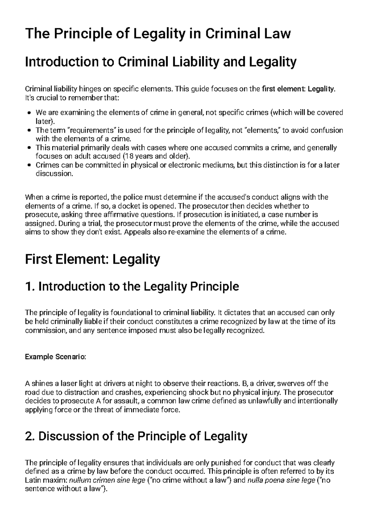 Criminal Law (CL101): Study Guide on the Principle of Legality - Studocu