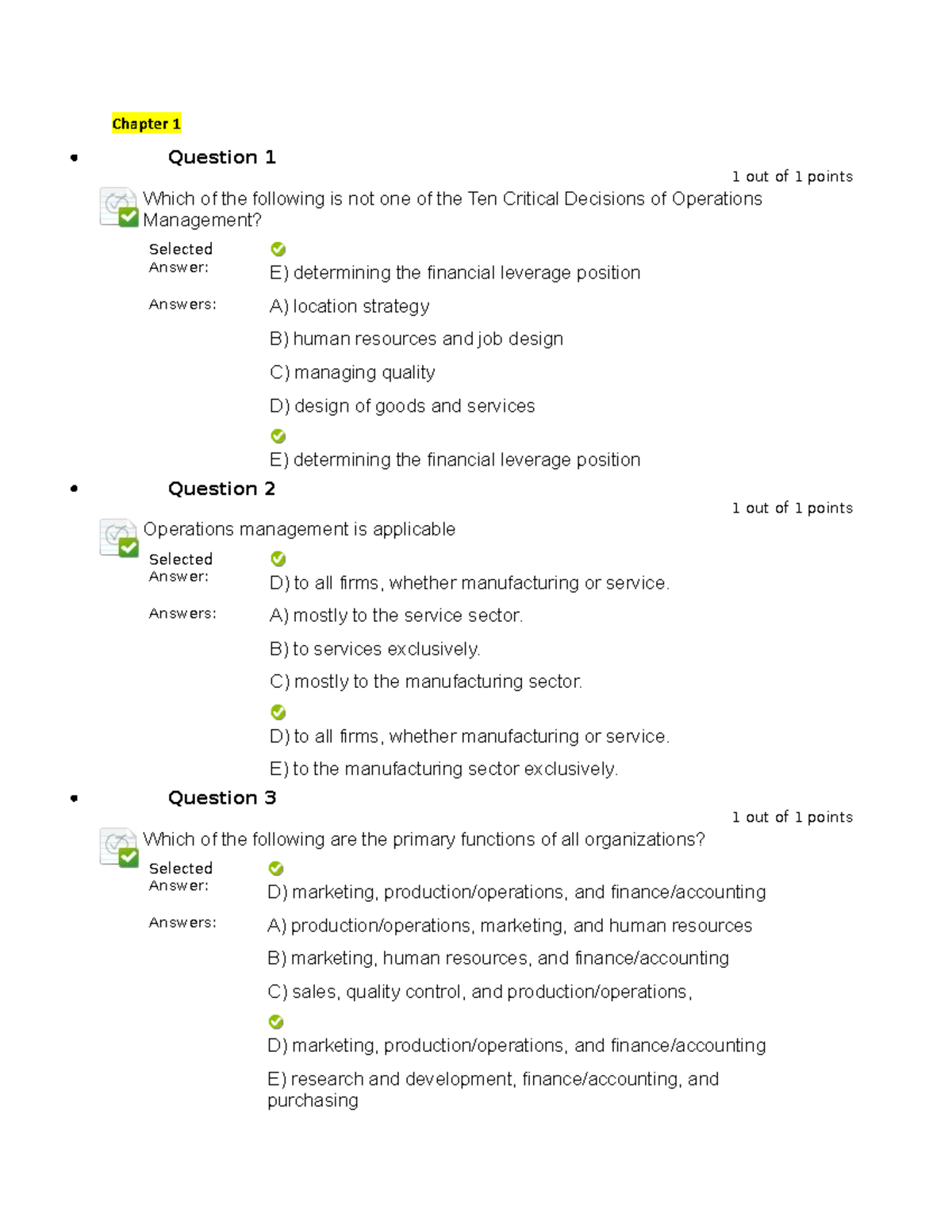 SA - CH1 - Operations Management Practice Questions - Studocu