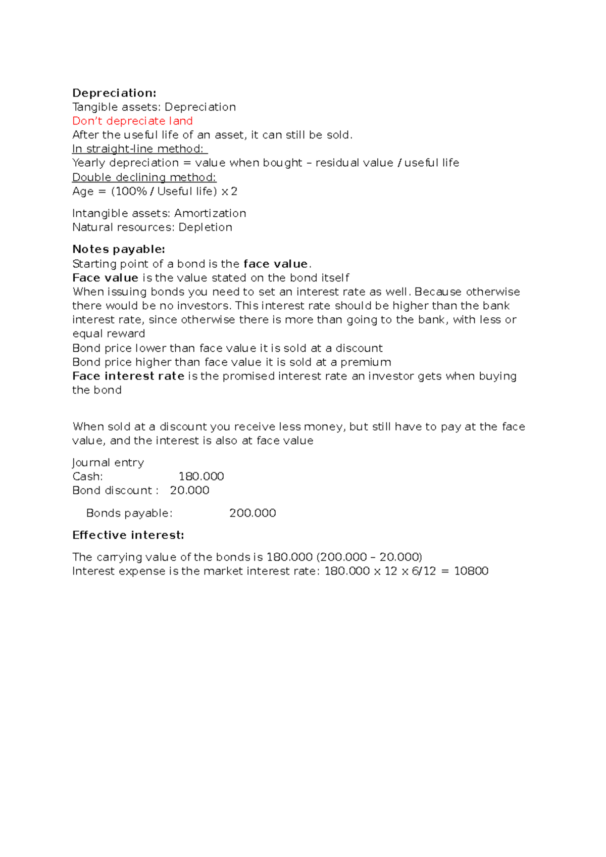 ACCT 101: Final Exam Study Notes on Depreciation and Bonds - Studeersnel