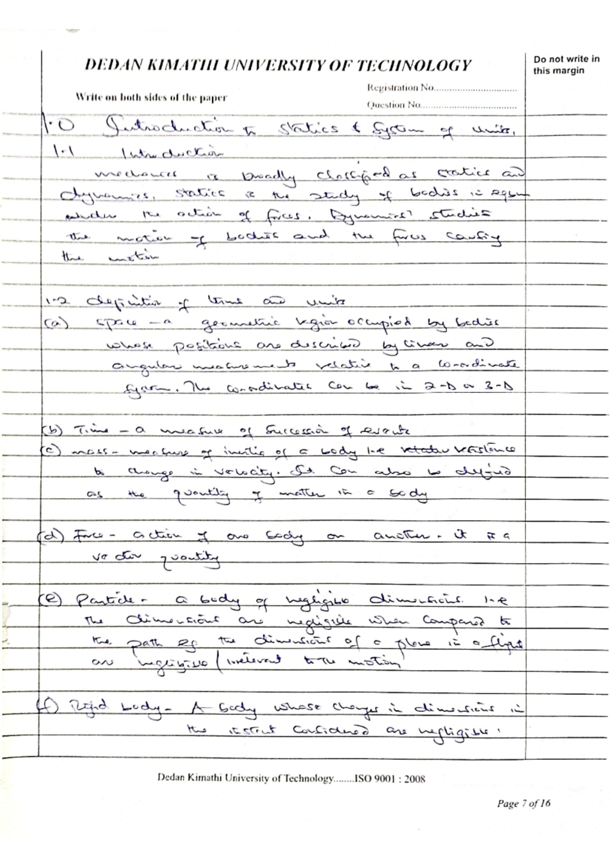 EMG 2103 - Statics: Comprehensive Study Notes for Understanding Forces ...