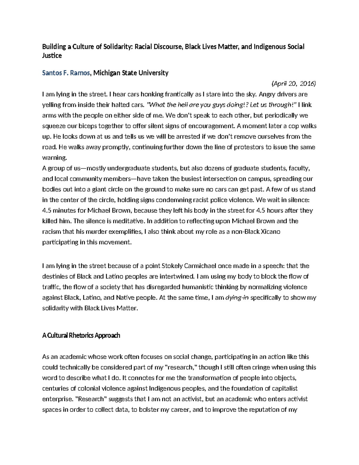 Cultural Rhetorics and Solidarity: BLM, Indigenous Justice, and Racial ...