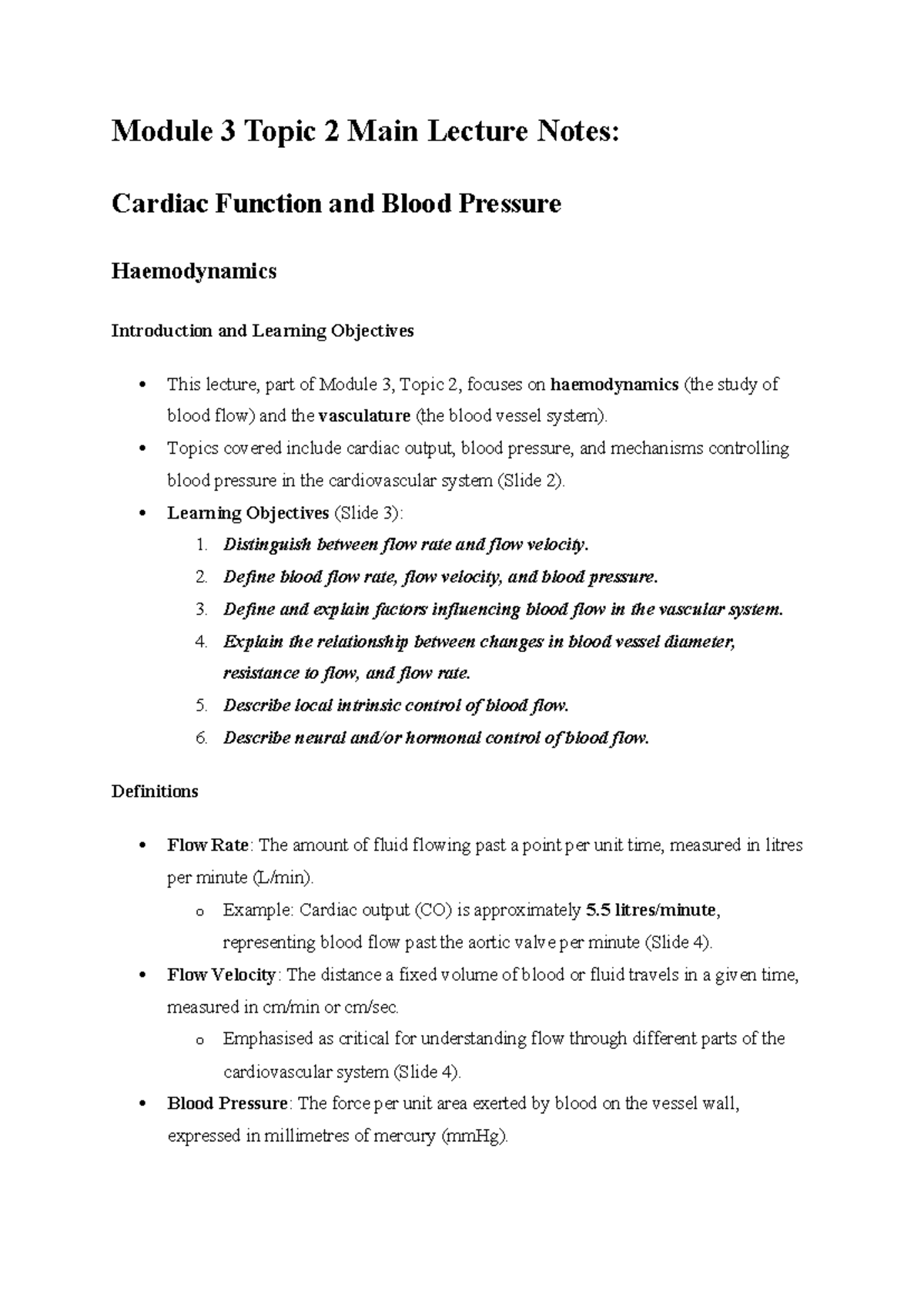 A&P2 Module 3 Topic 2 Lecture Notes: Cardiac Function & Haemodynamics ...