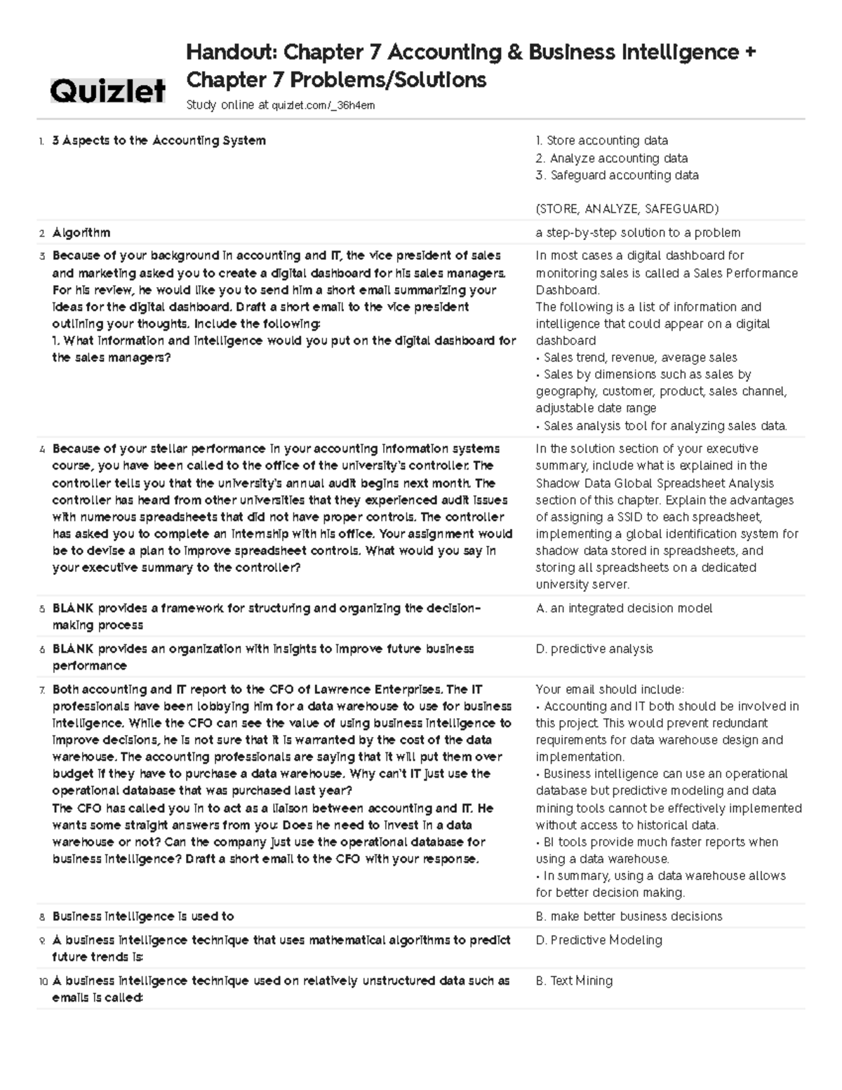Quizlet- Chapter 7 - Handout: Chapter 7 Accounting & Business ...