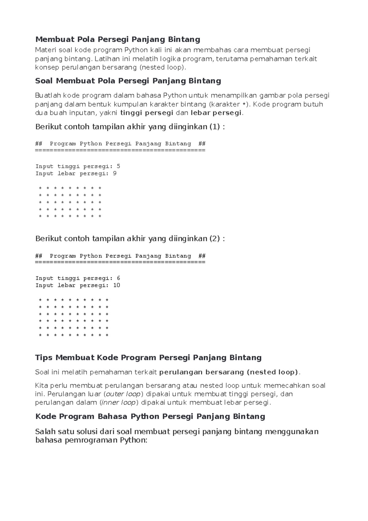 Membuat Pola Persegi Panjang Bintang dengan Python - Kode Program - Studocu