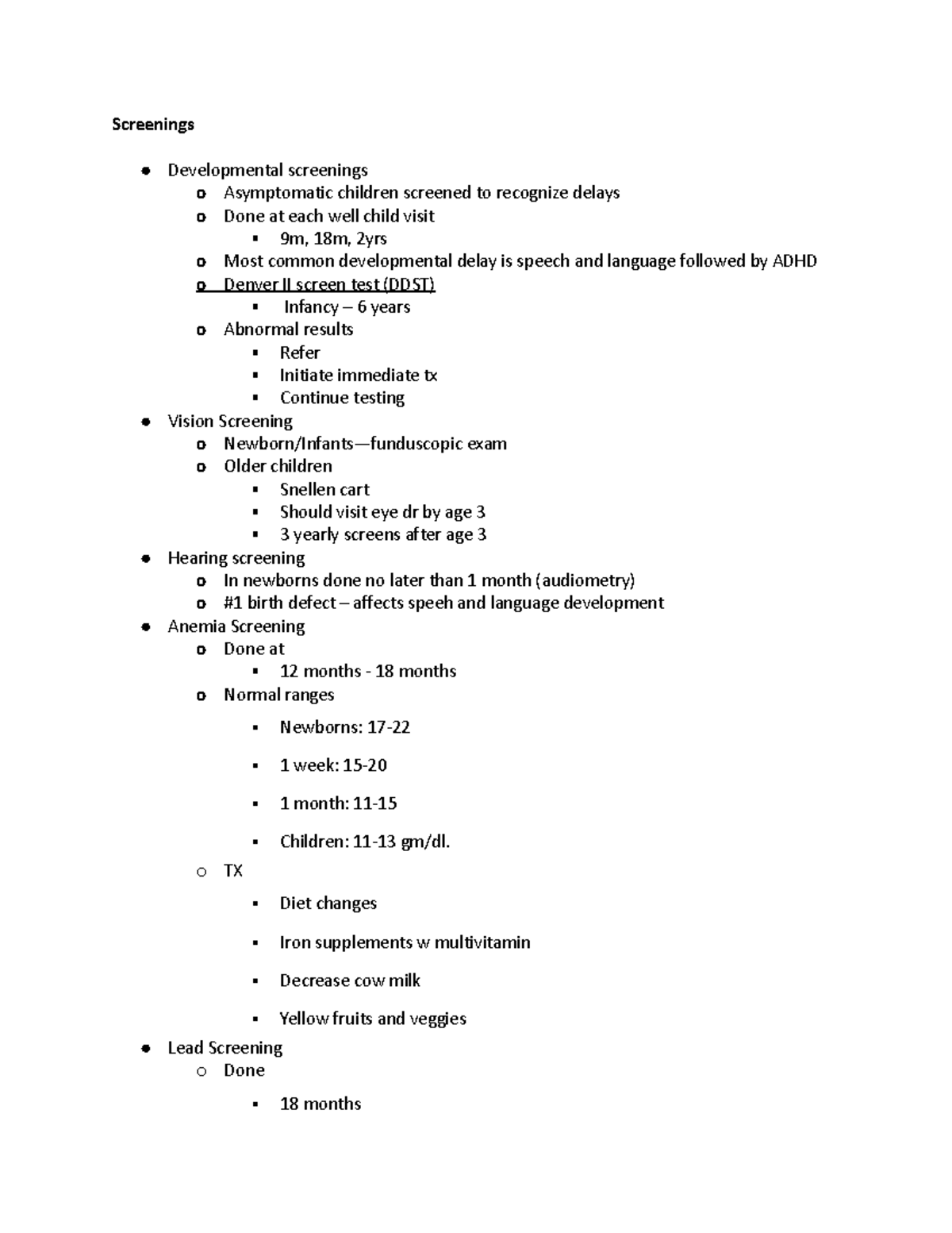 Pediatrics Clinical Exam 1 - Comprehensive Study Guide for Screenings ...