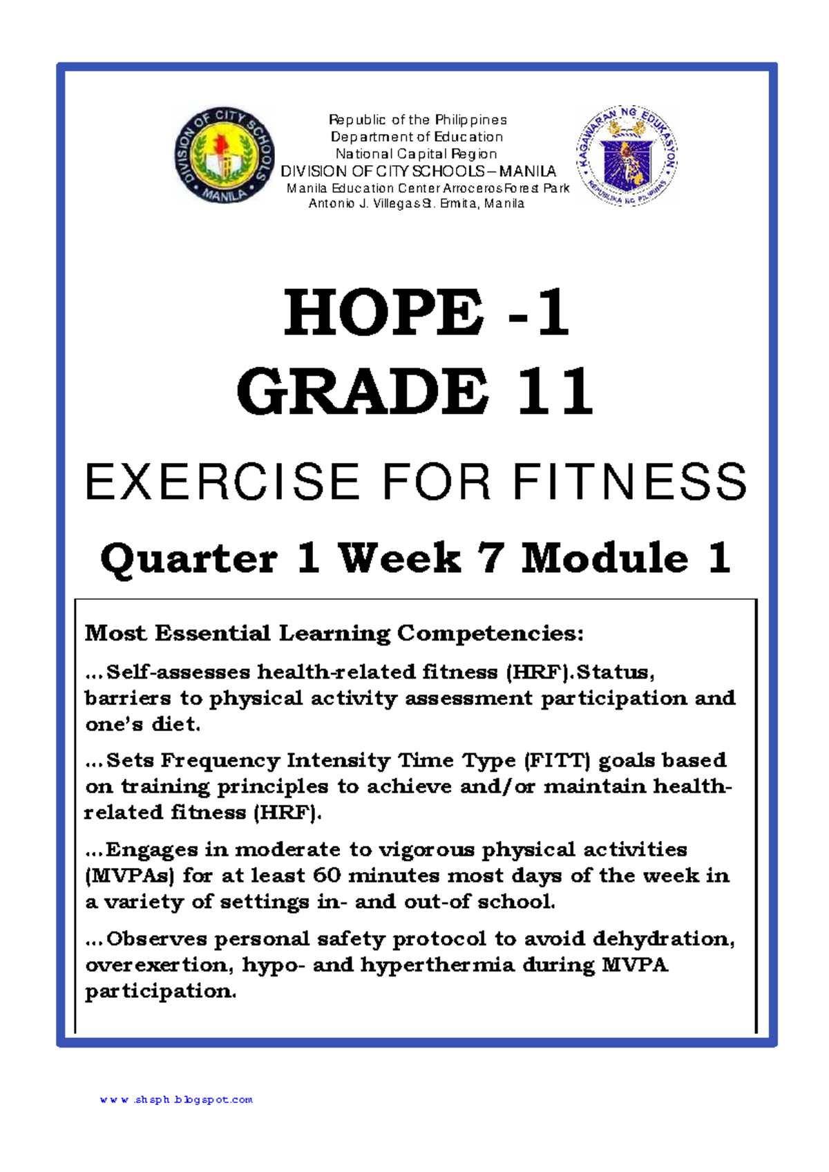 HOPE 11 Q1 W7 Module 1: Fitness Etiquette & Safety Guidelines - Studocu