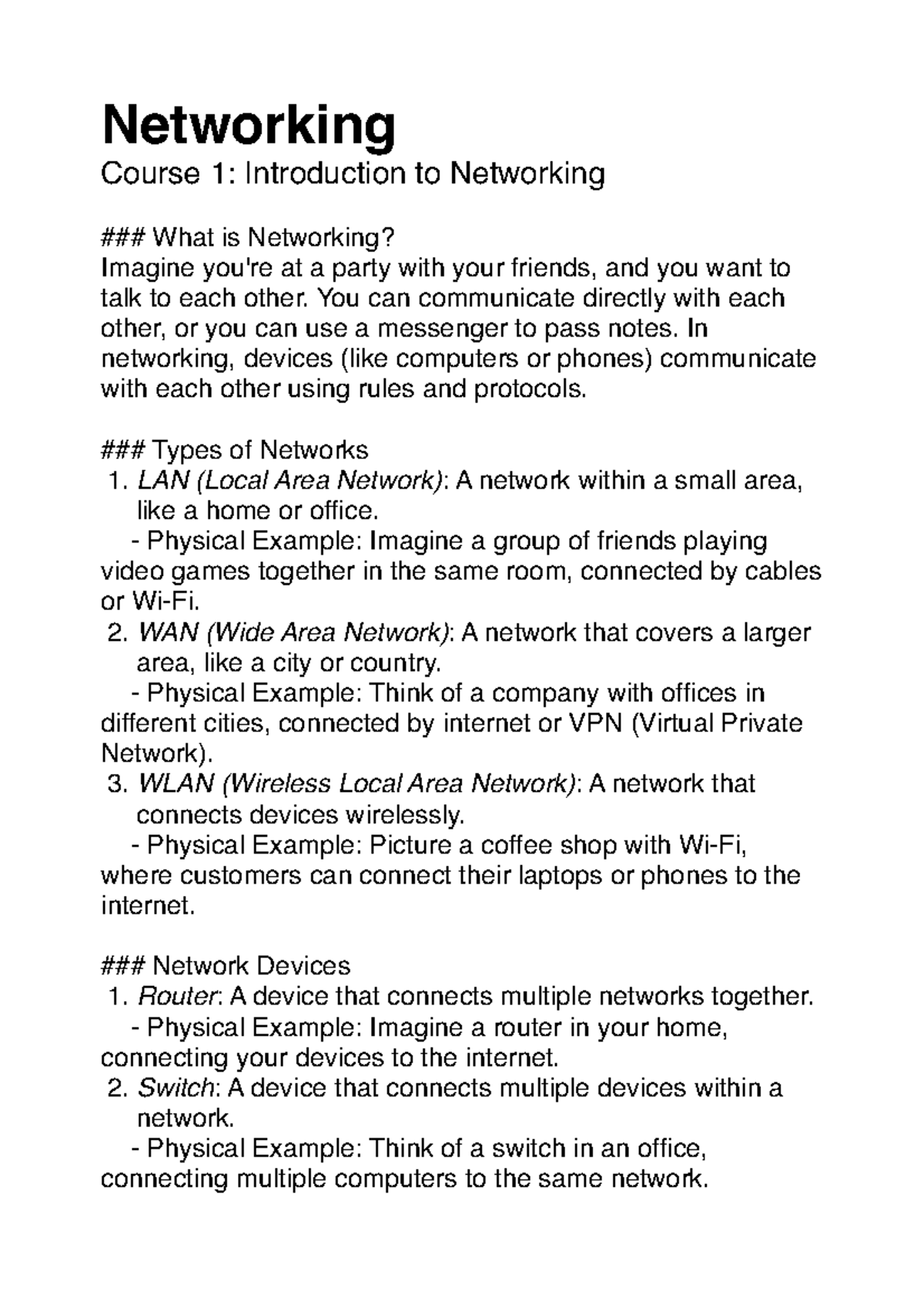 Networking Course 1: Intro to Networking Concepts and Devices - Studocu
