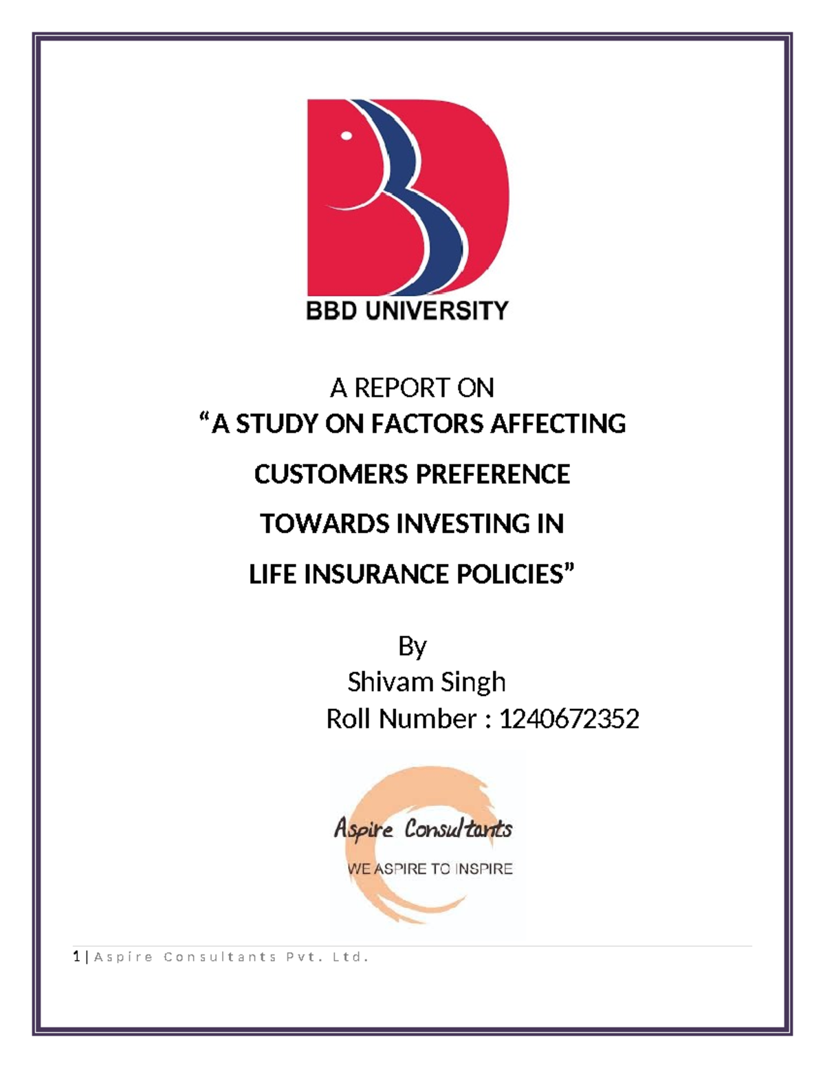 MBA (Finance & Marketing) SIP Report: Factors Influencing Life ...