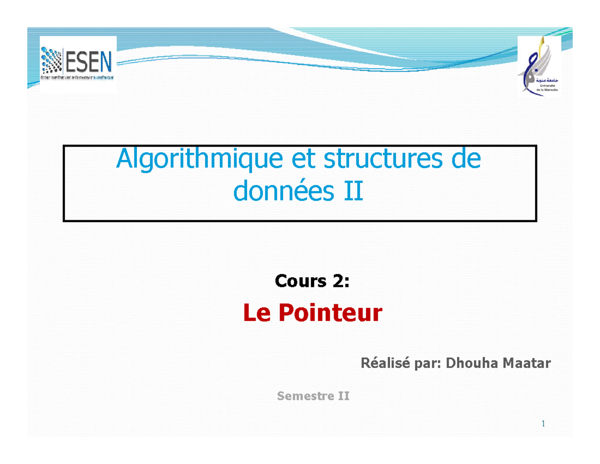 Cours 3: Pointeurs en Algorithmique et Structures de Données II - Studocu
