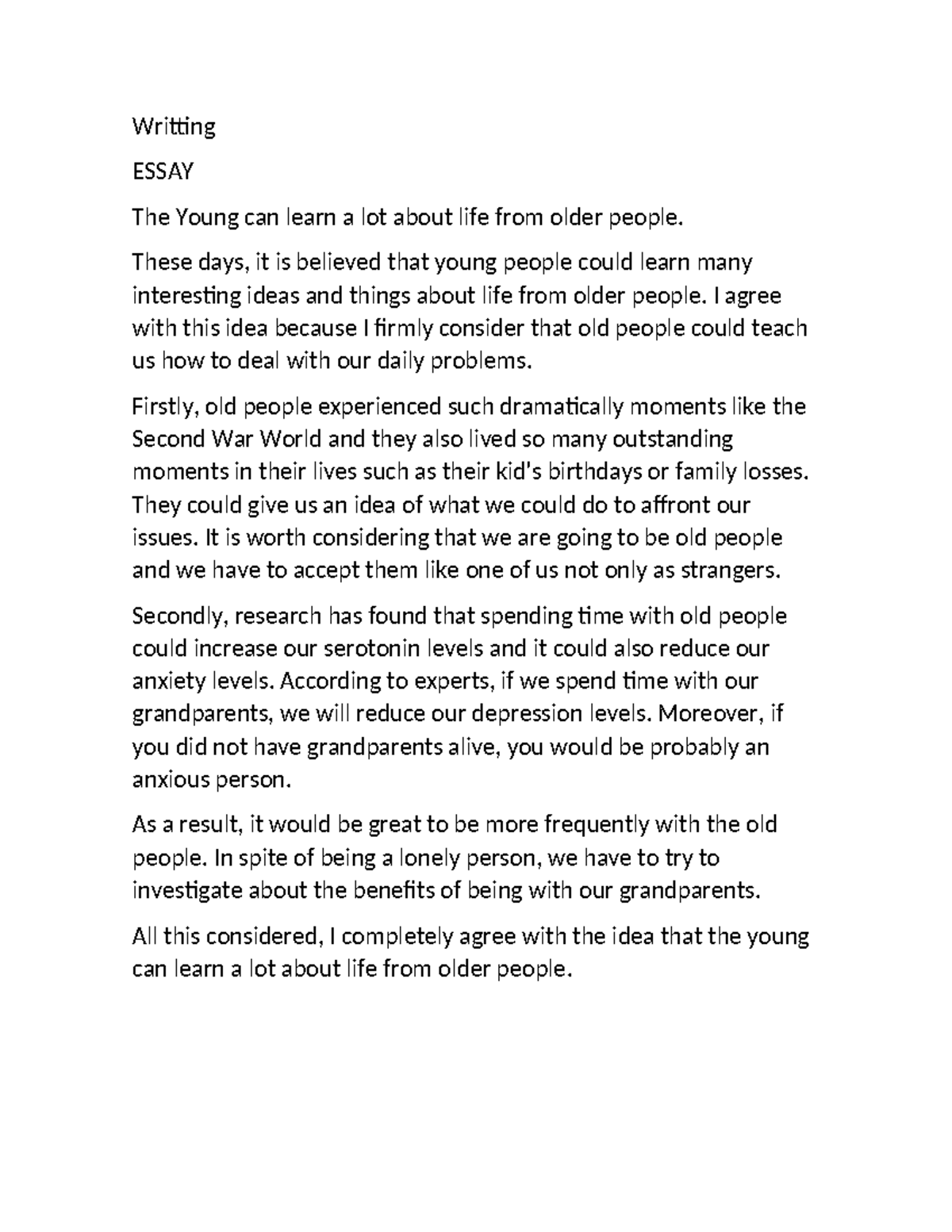 ENG 101 Essay: Learning Life Lessons from Older Generations - Studocu