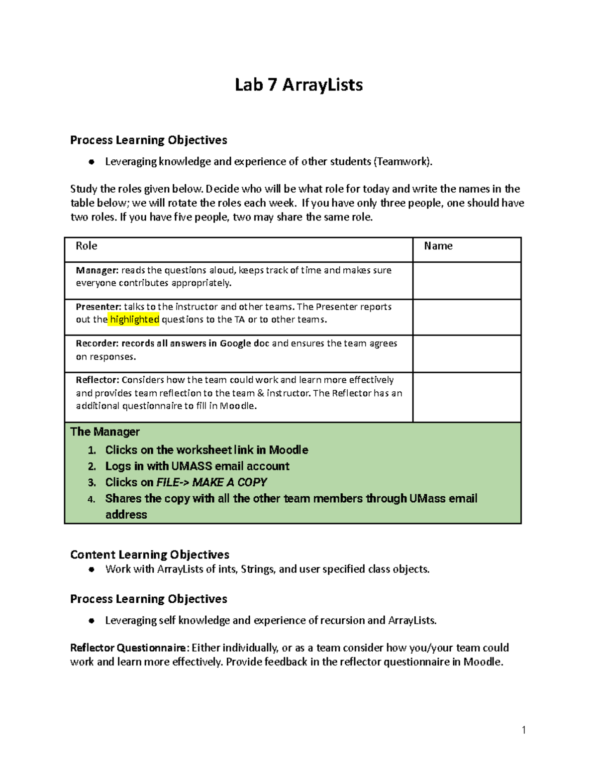 CS 121 - Lab 7 Array Lists Student - Lab 7 ArrayLists Process Learning ...