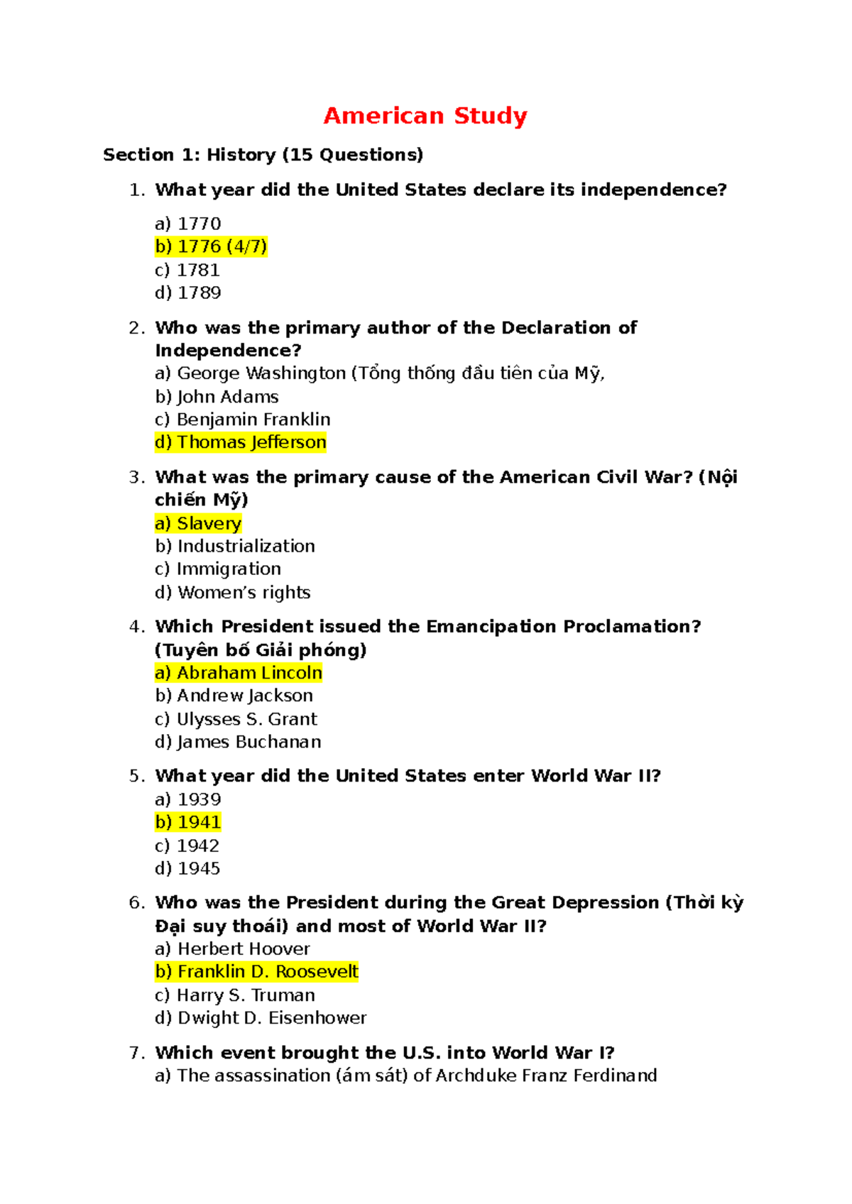 American Study Test: History and Geography (60 min) - Studocu