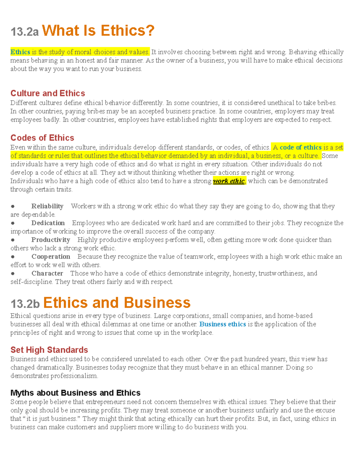 13.2 Ethics Reading Notes: Understanding Ethics in Business - Studocu