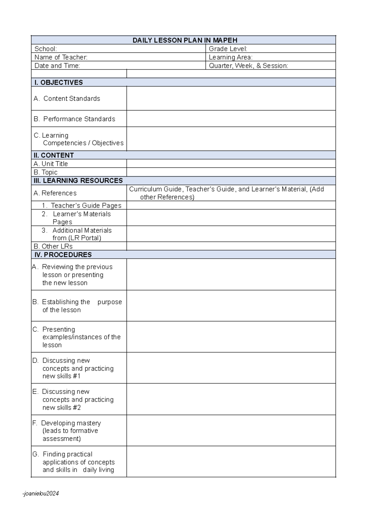 DAILY LESSON PLAN IN MAPEH (Grade Level: Session 5) - Studocu