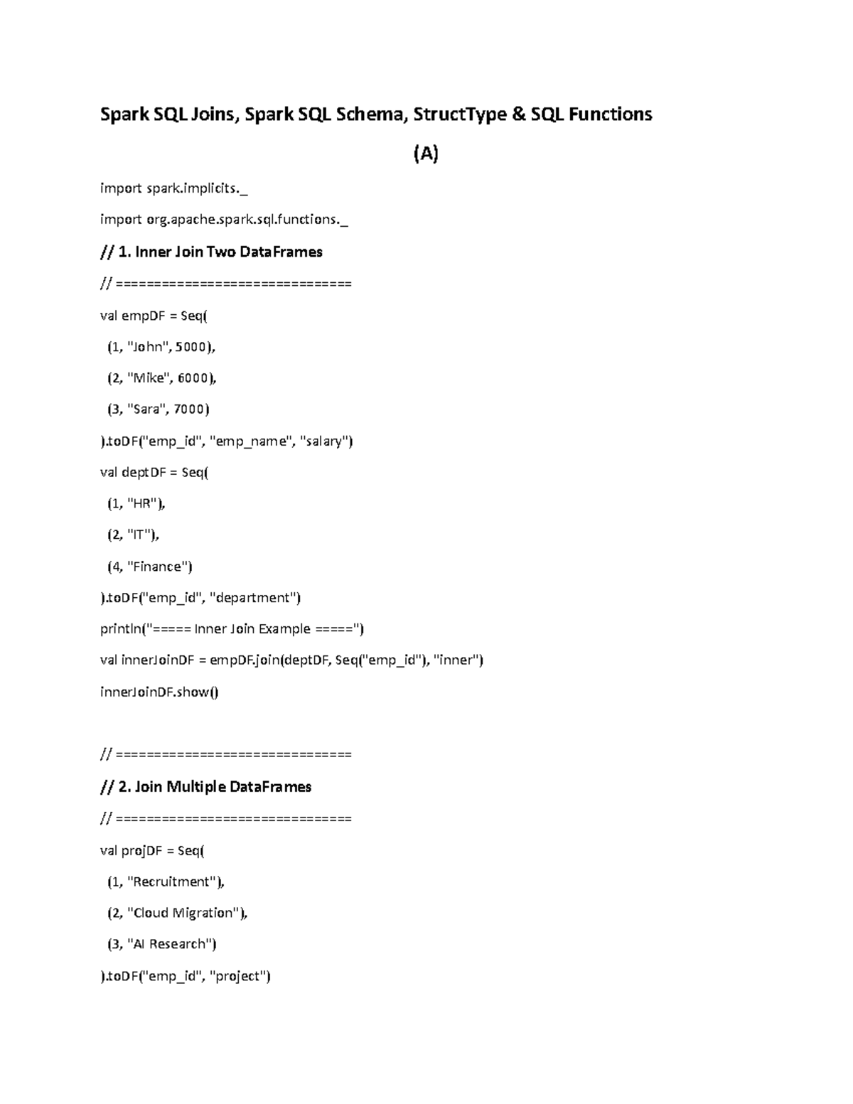 Practical 5: Spark SQL Joins and Functions (A & B) - Studocu