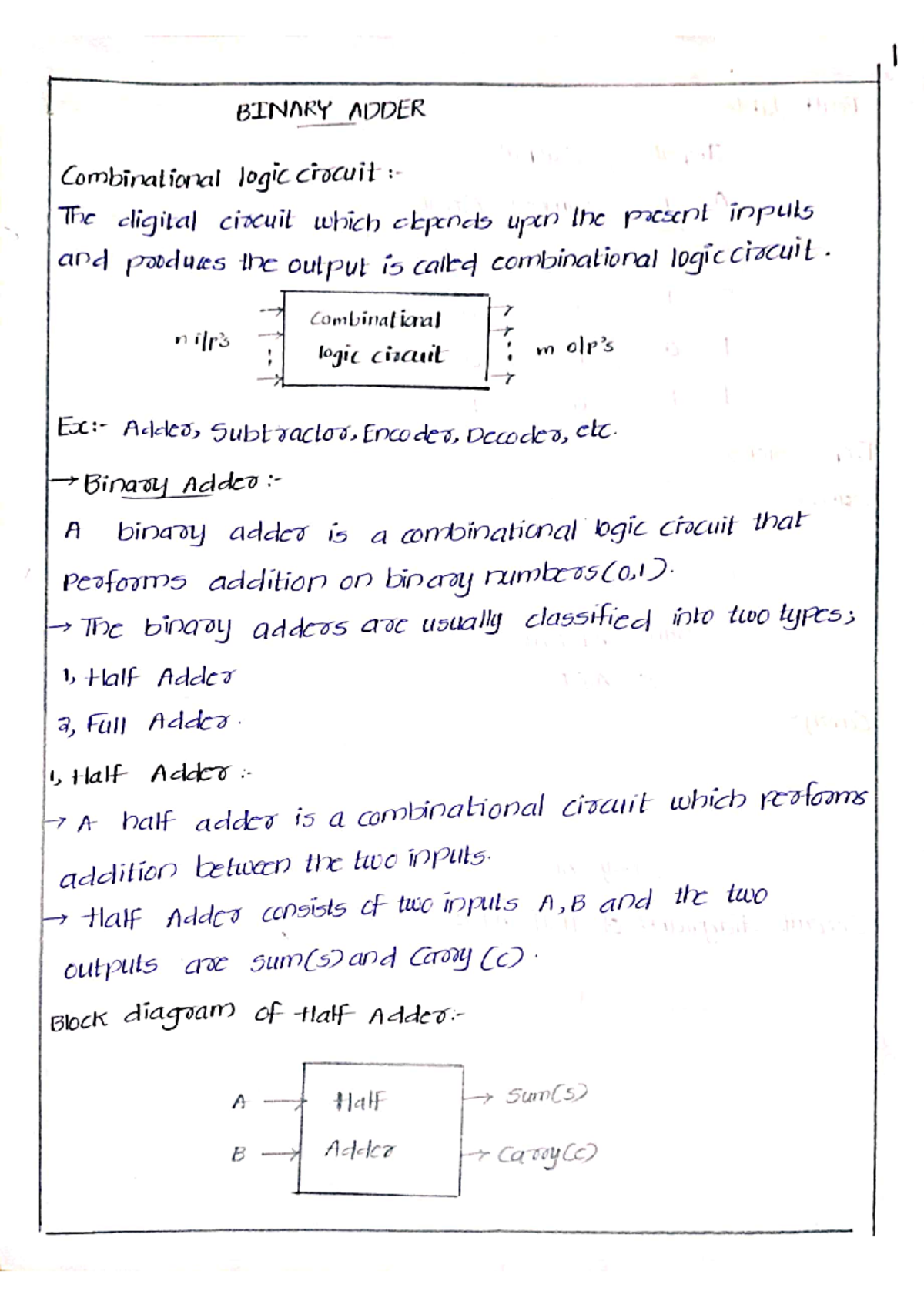 DE UNIT 3 - Lecture Notes on Binary Adders and Comparators - Studocu