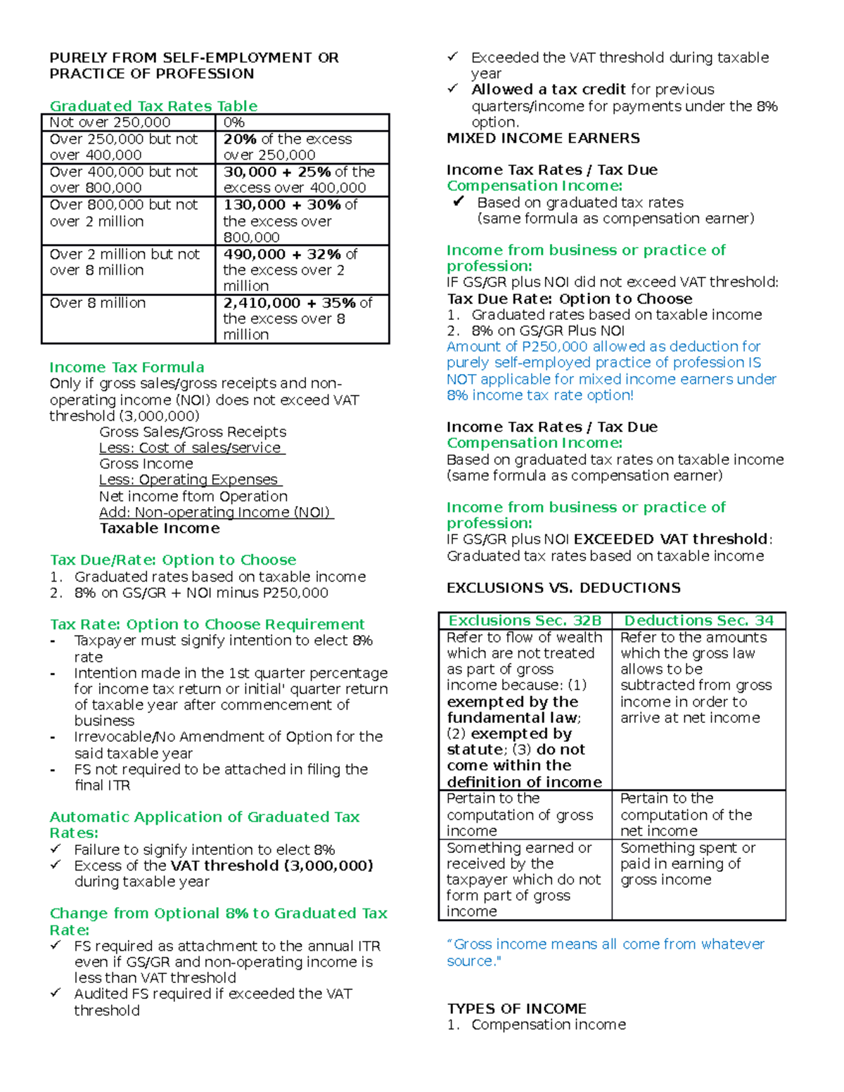 Compensation Income Tax Rates and Guidelines Overview - Studocu