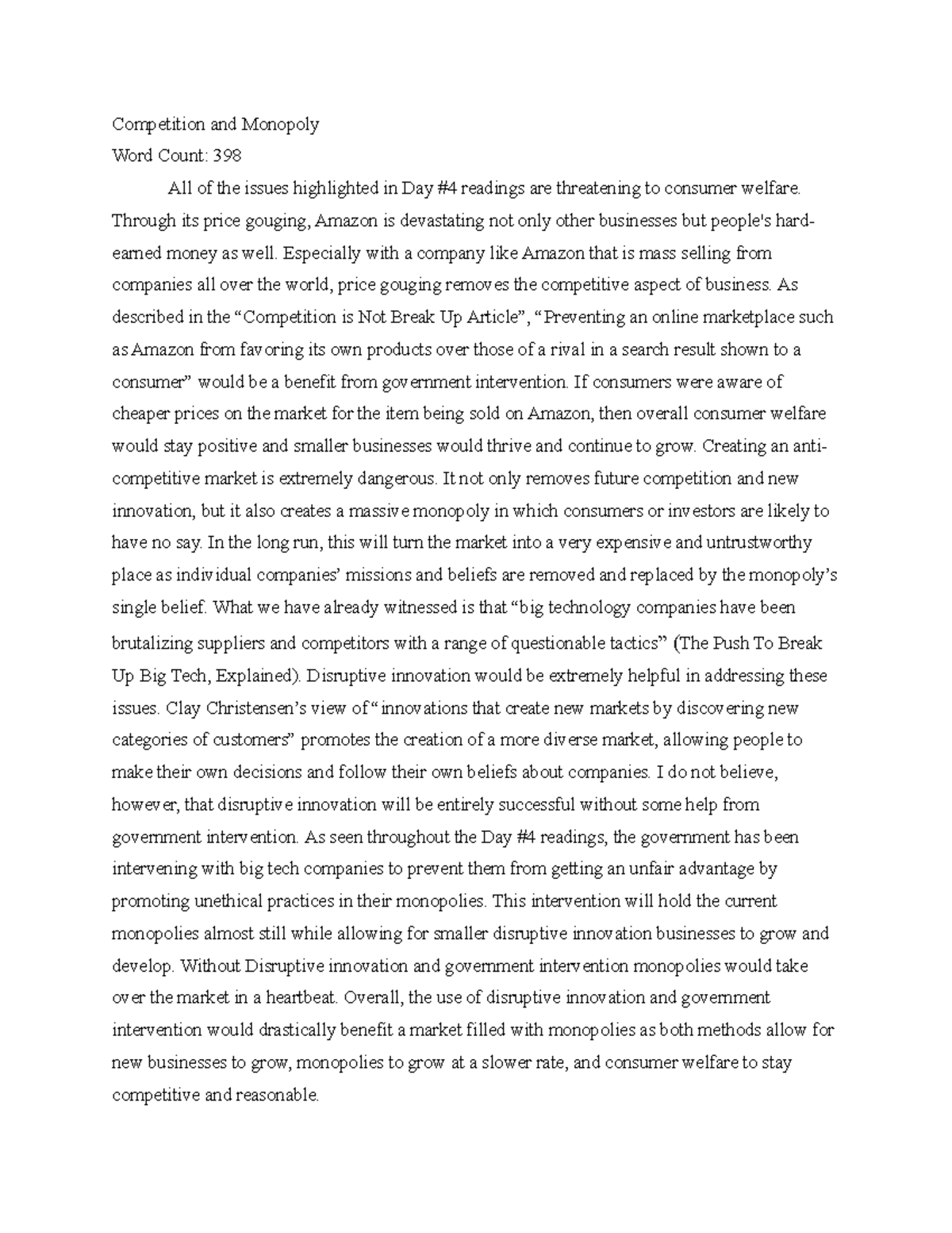 Competition and Monopolies Position Statement 5: A Call for ...