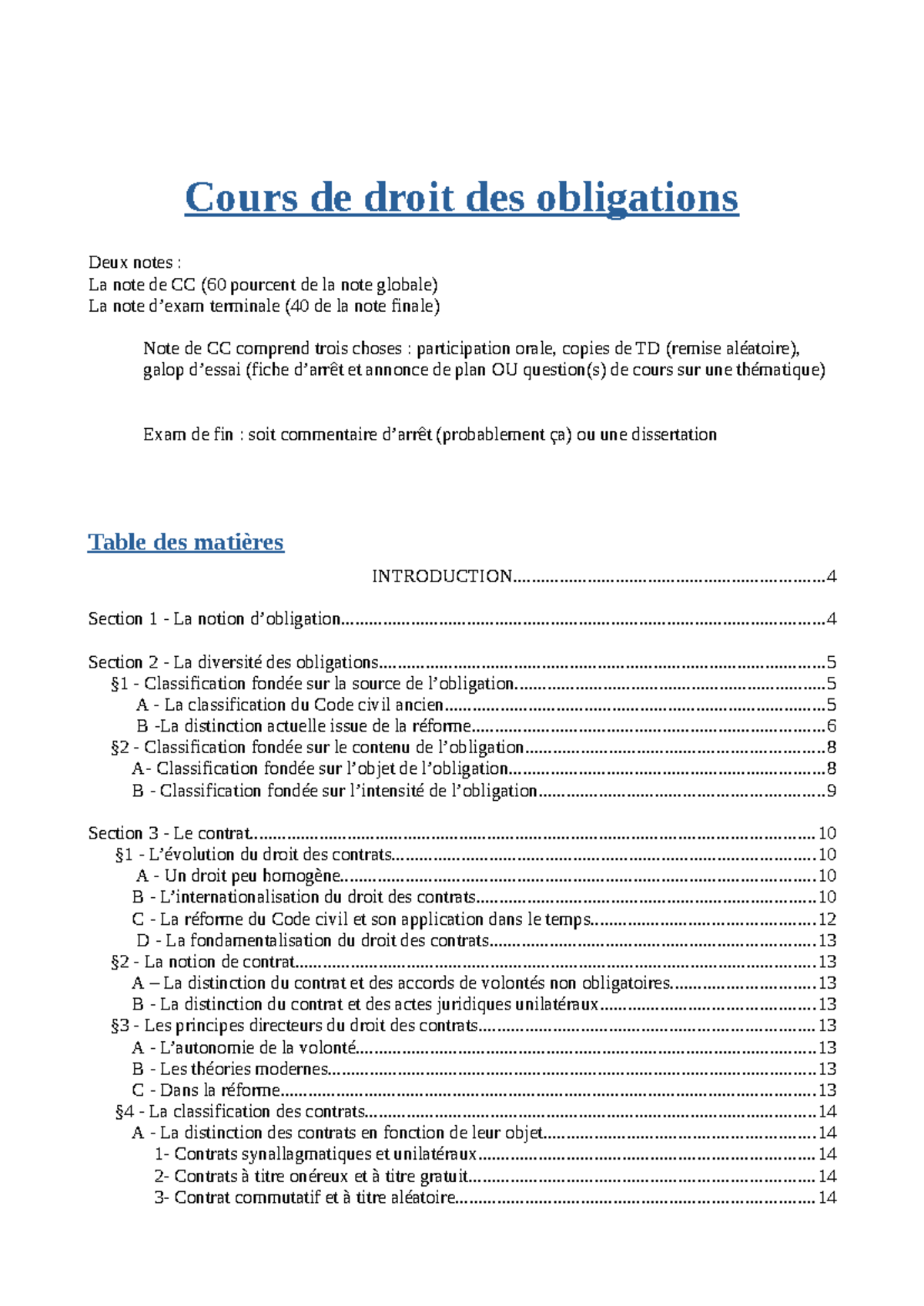 S3 Cours de Droit des Obligations - Note Complète et Guide d'Étude ...