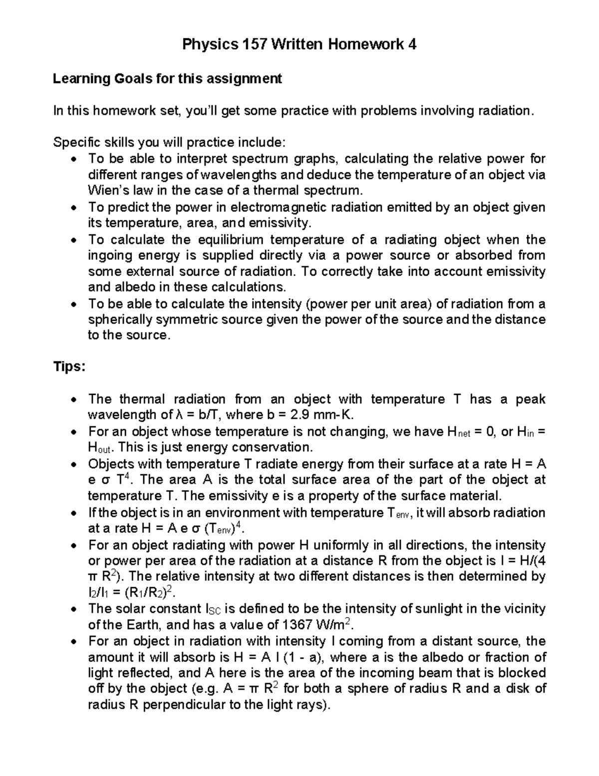 Physics 157 HW4: Radiation Problems and Learning Goals - Studocu