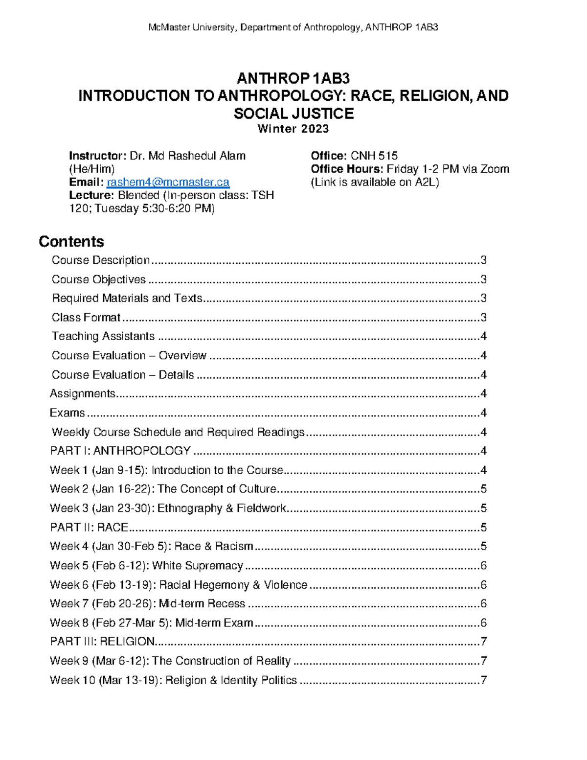 ANTHROP 1AB3: Intro to Anthropology - Race, Religion & Social Justice ...