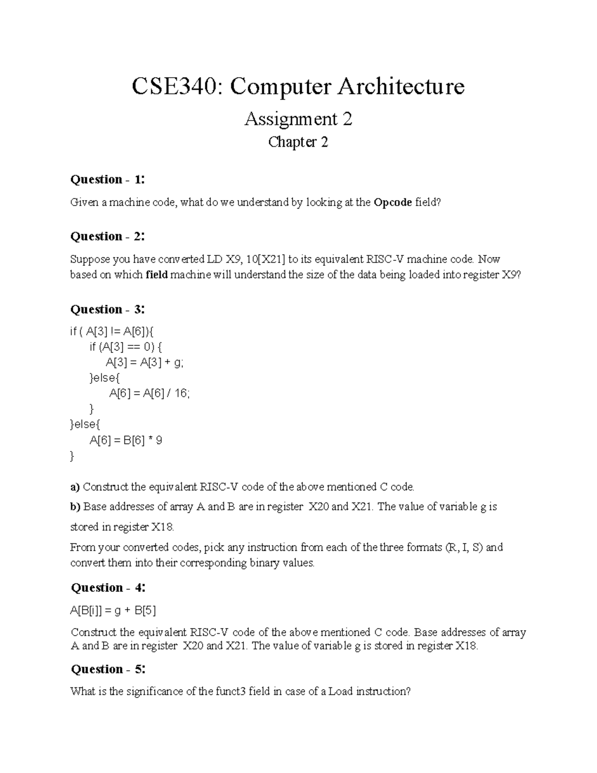 CSE340: Computer Architecture Assignment 2 - Chapter 2 Questions ...