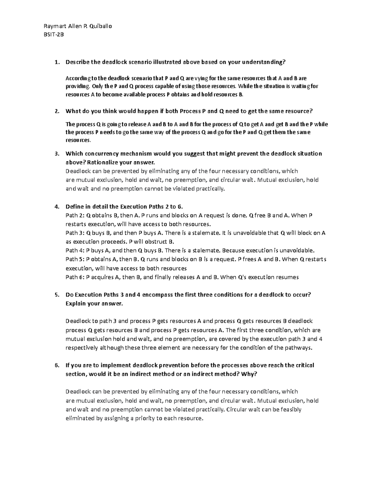 04 Concurrency and Deadlocks - Raymart Allen P. Quiballo BSIT-2B 1 ...