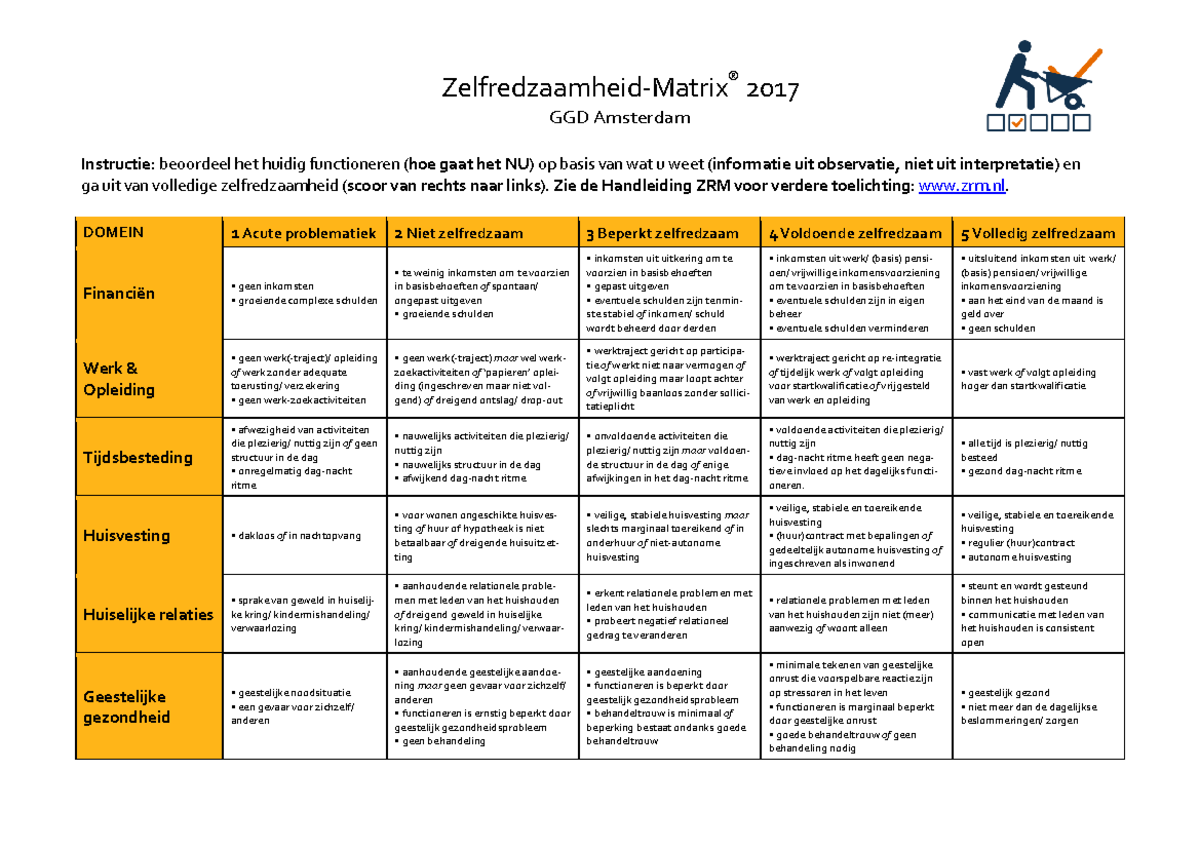 Zelfredzaamheid Matrix 2017: Beoordeling Huidig Functioneren - Studeersnel
