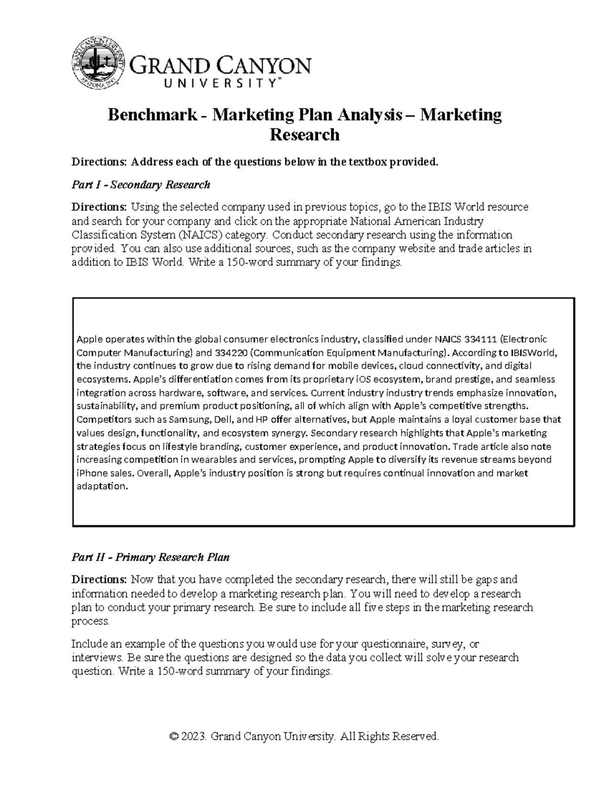 MKT 315 RS T3 Benchmark Marketing Plan & Research Analysis - Studocu