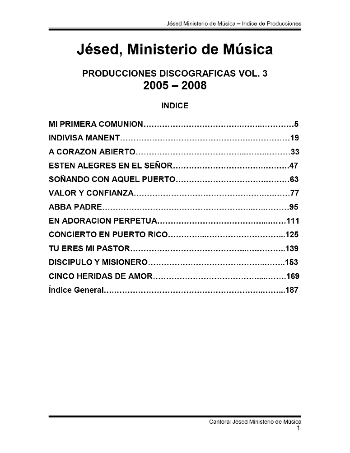 Cantoral Jesed Vol III - Canto - Jésed Ministerio de Música Indice de ...