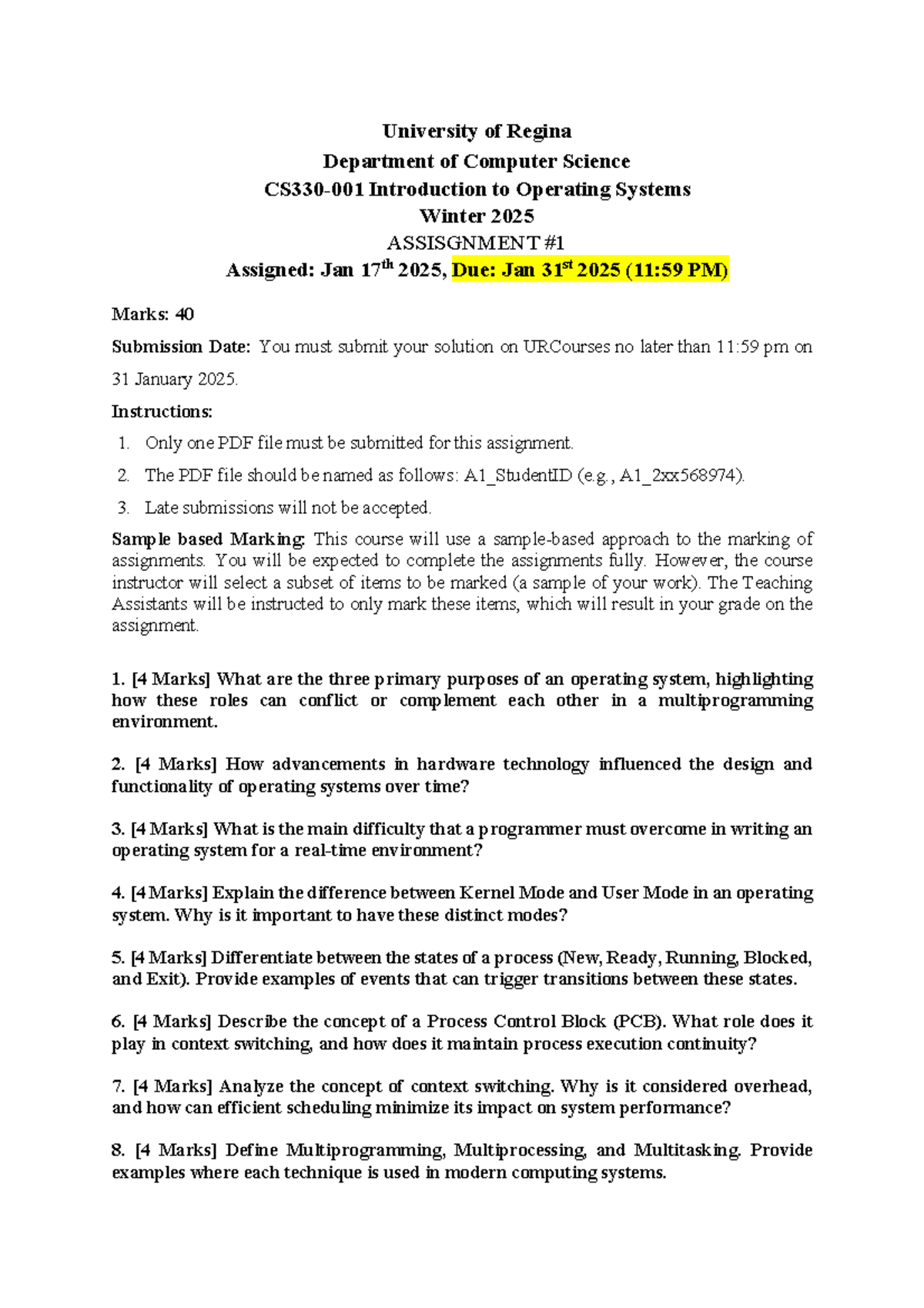 CS330 Introduction to Operating Systems - Assignment 1 Winter 2025 ...