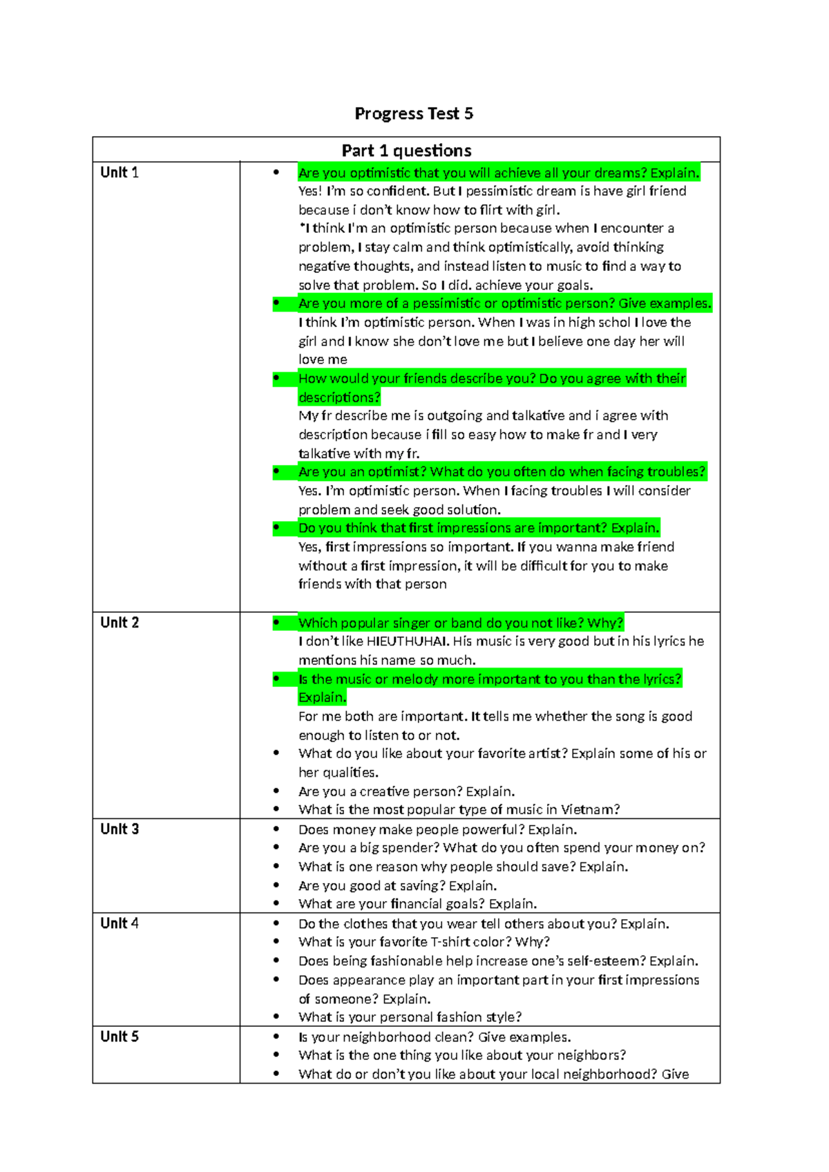 Final-listening - Progress Test 5 Part 1 questions Unit 1 Are you ...
