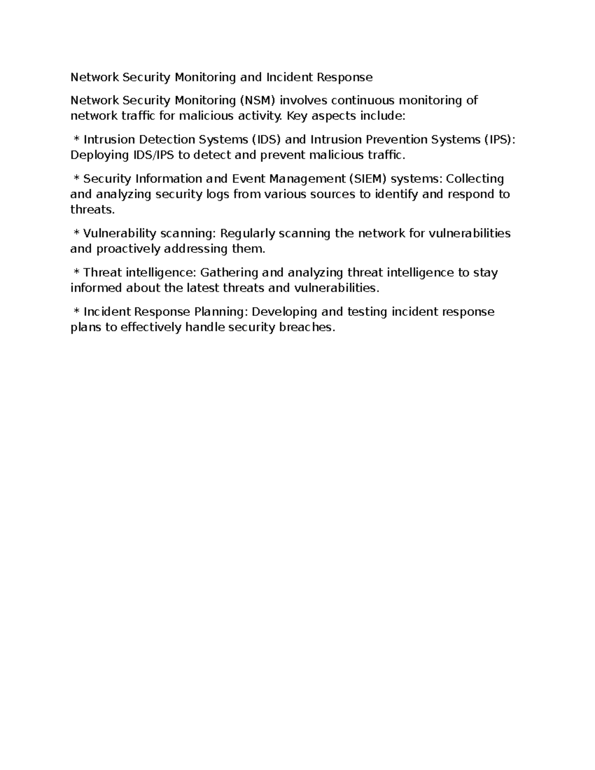 Network Security Monitoring and Incident Response - Key aspects include ...