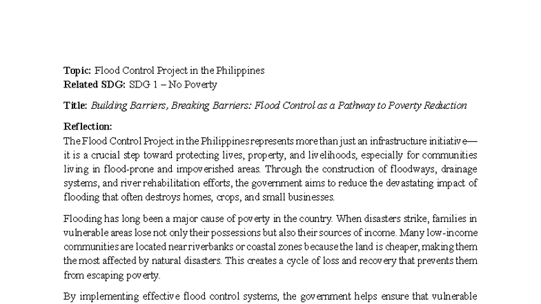 Flood Control Project in the Philippines: A Pathway to SDG 1 - Studocu
