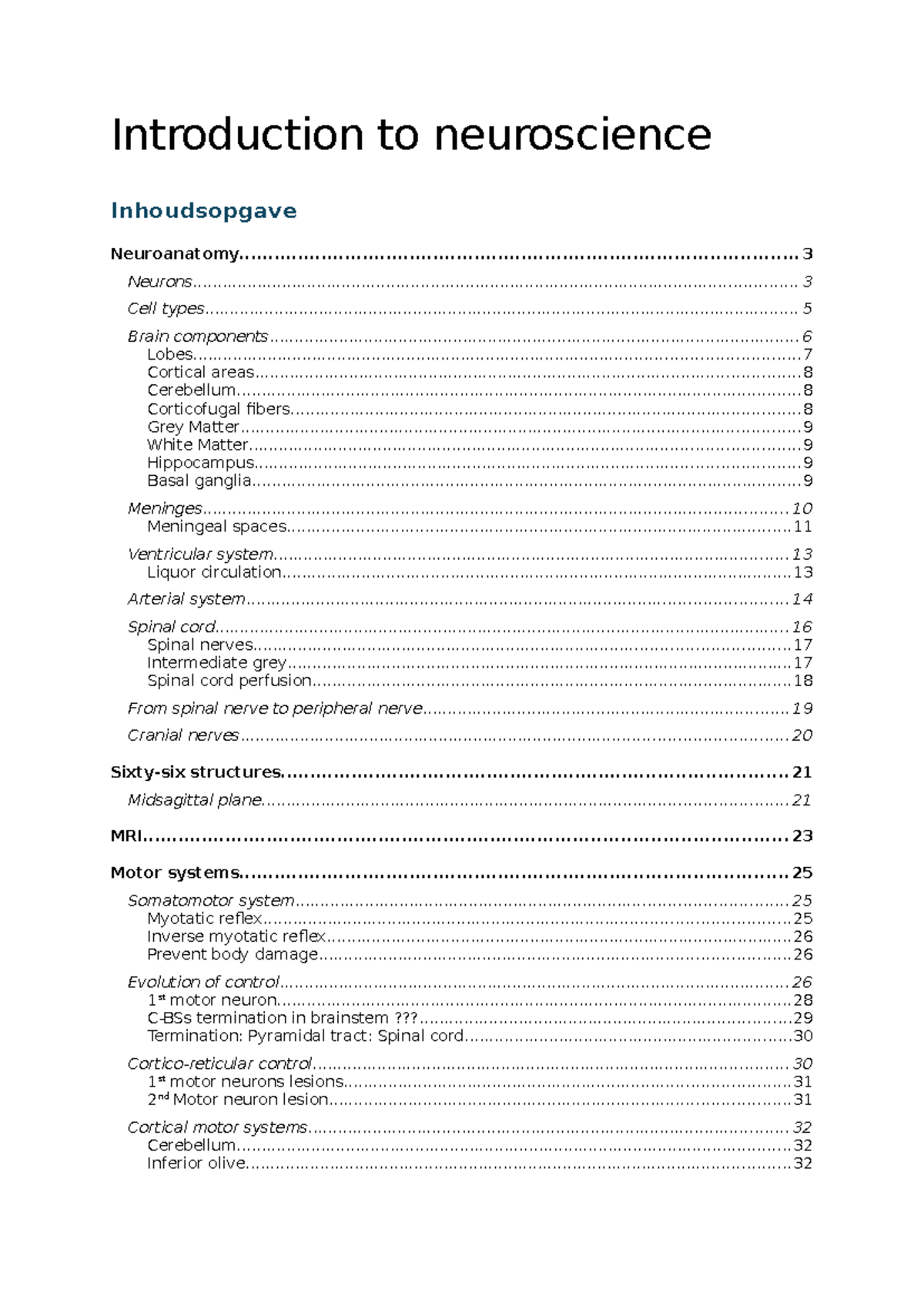 Neuroscience 101: Comprehensive Study Notes on Neuroanatomy - Studeersnel