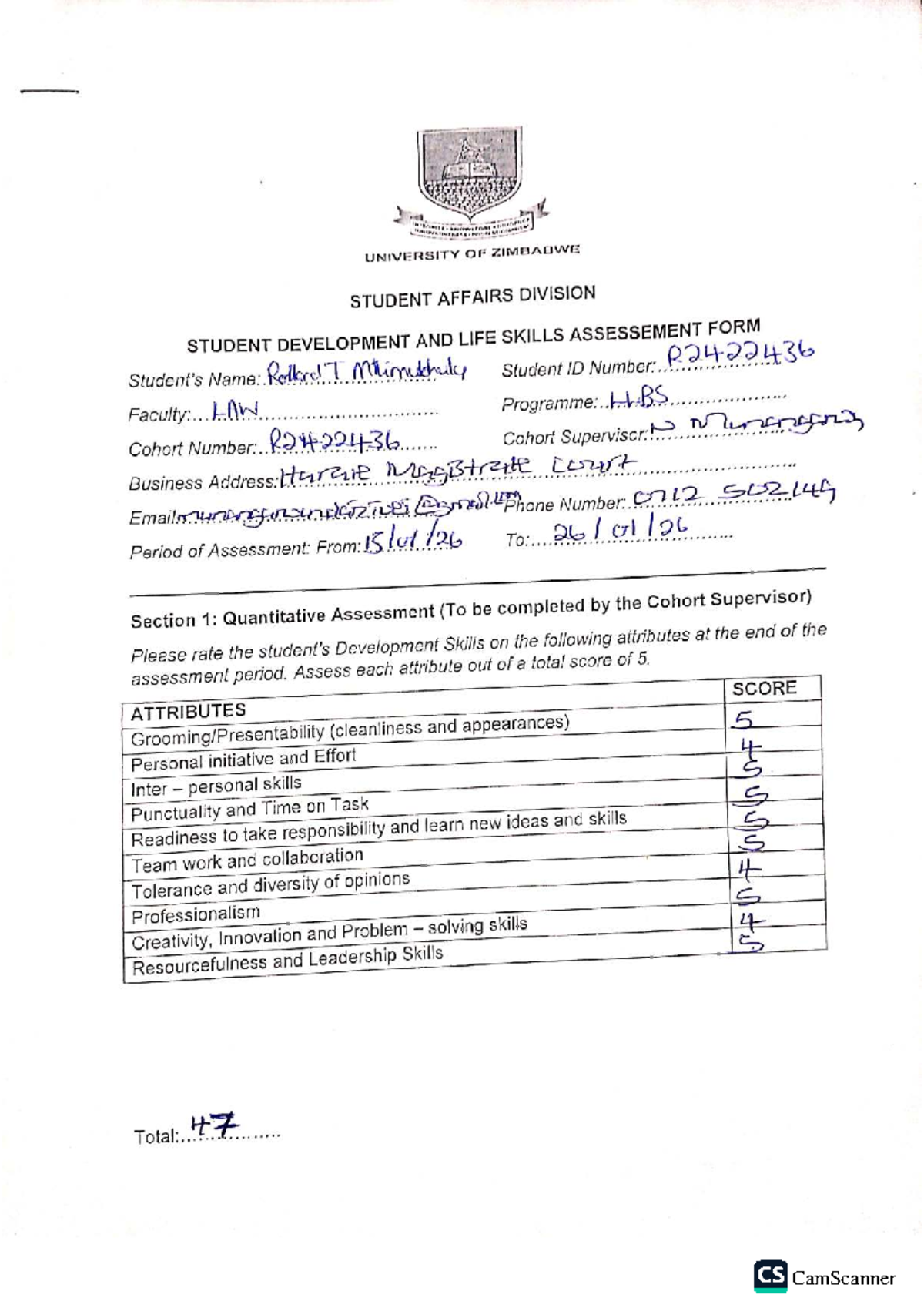 SDLS 242 Student Development & Life Skills Assessment Form - Studocu