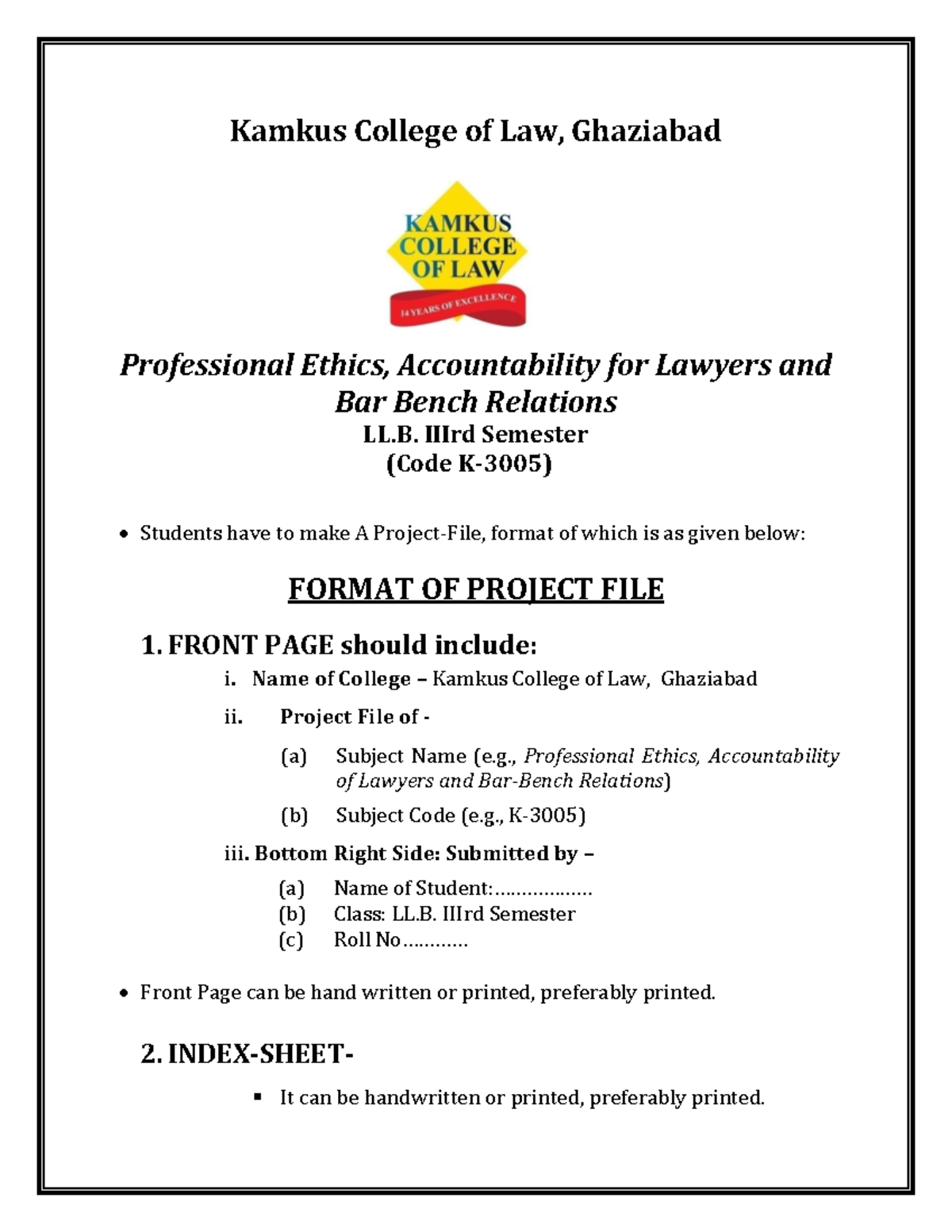 Professional Ethics & Accountability for Lawyers - LL.B. K-3005 Project ...