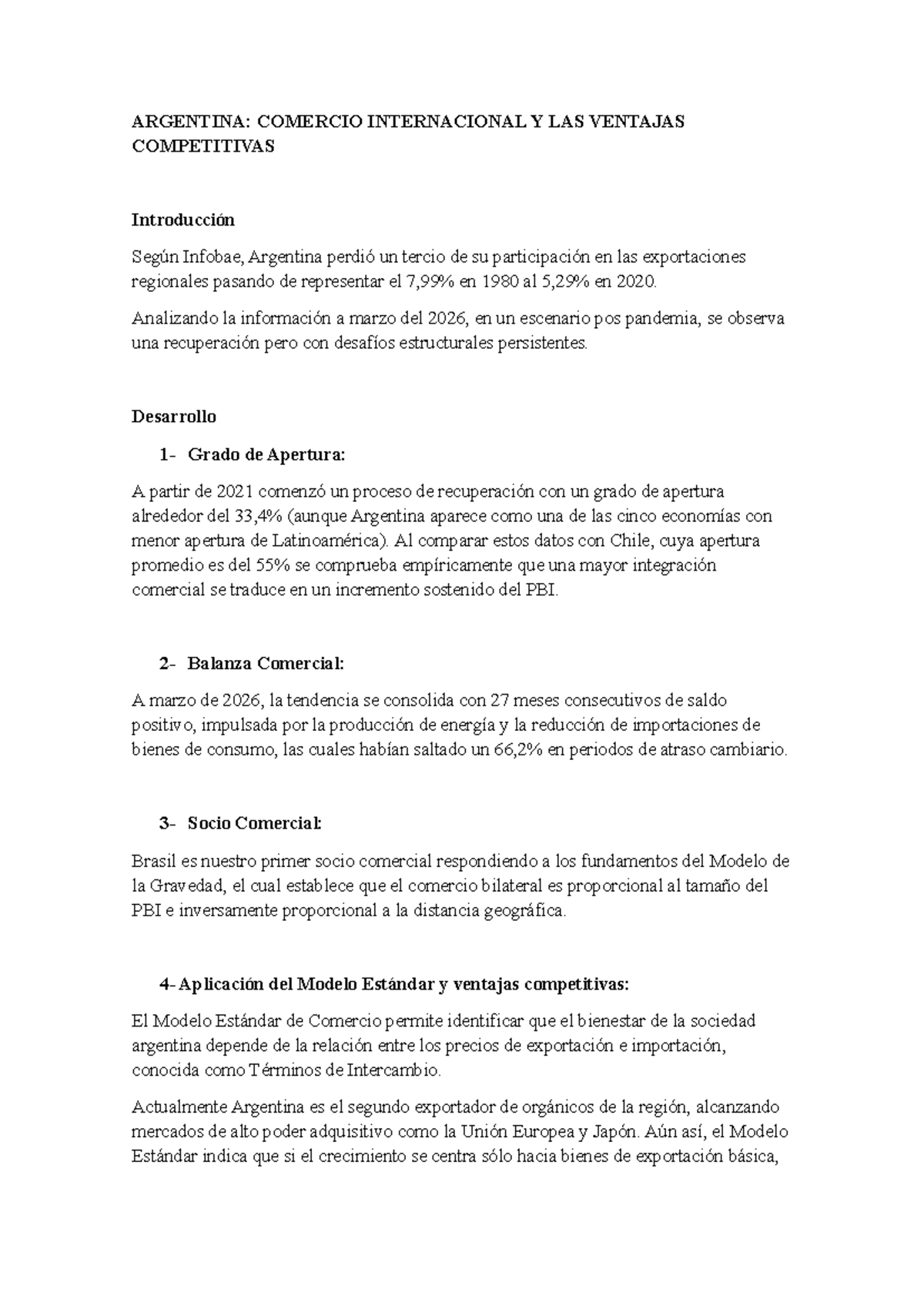 TP1 - Comercio Internacional y Ventajas Competitivas en Argentina - Studocu