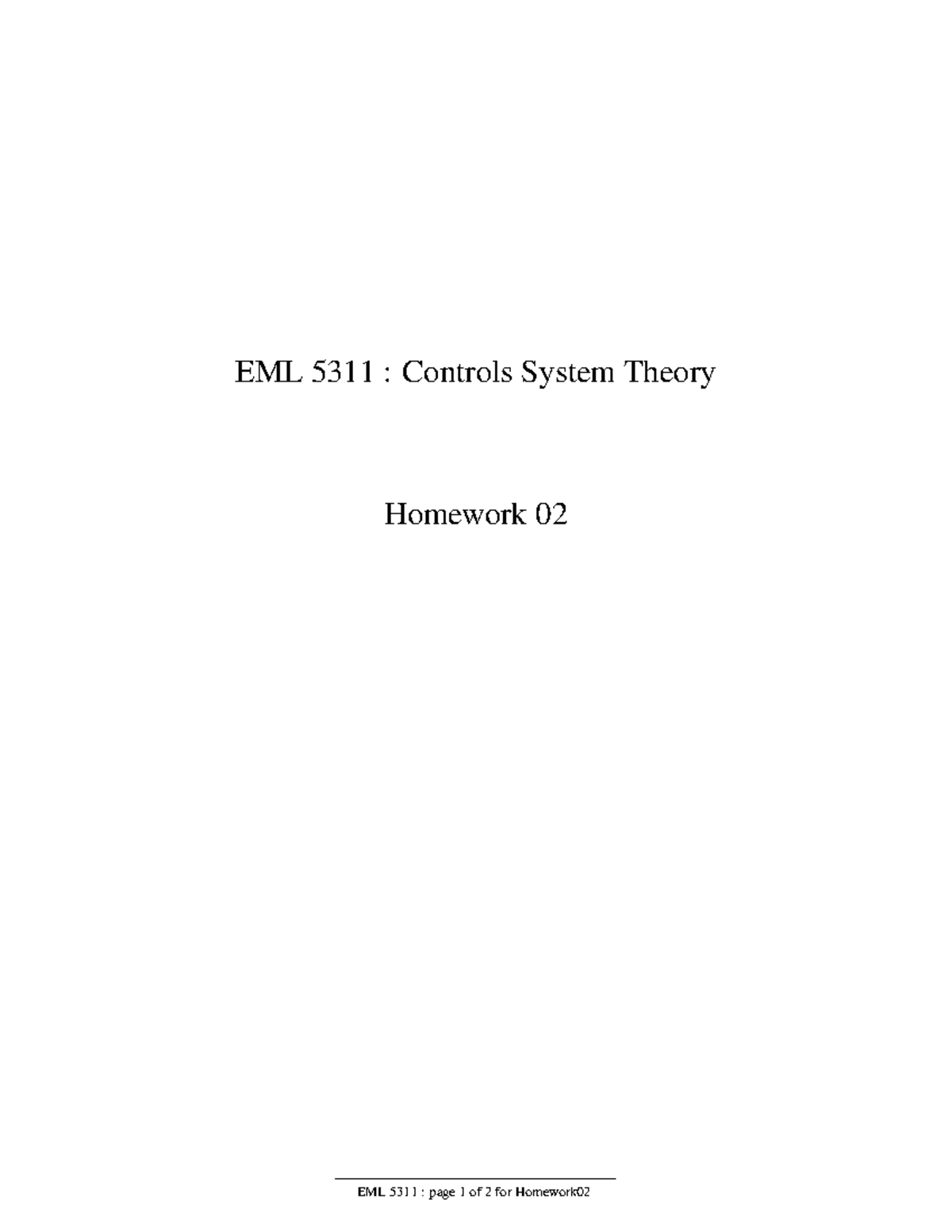 EML 5311: Homework 02 - Control System Analysis & Design Tasks - Studocu