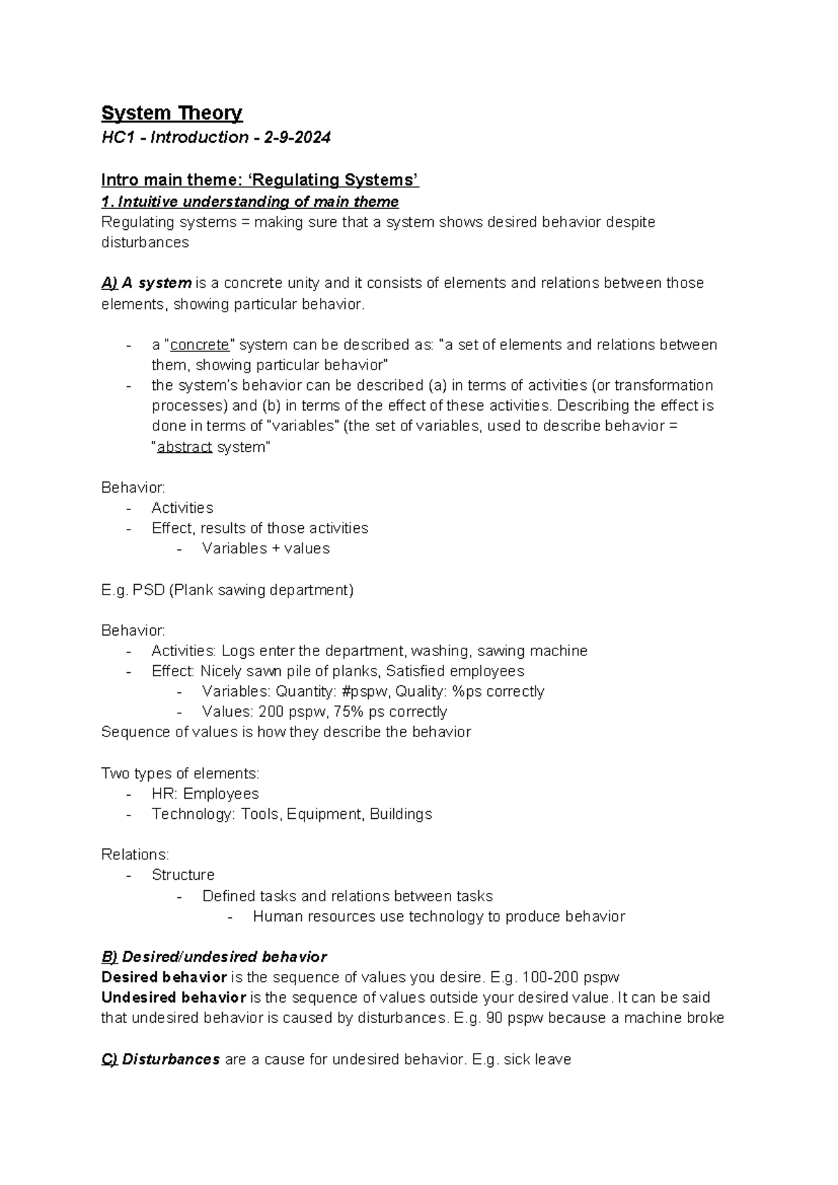 System Theory HC1 - Introduction to Regulating Systems and Behavior ...