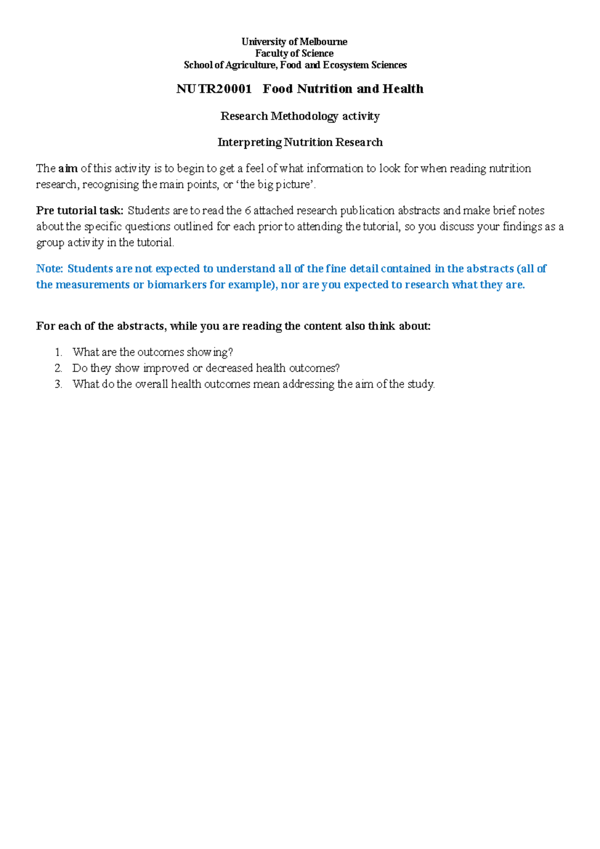Tutorial Interpreting nutrition research Abstracts and Q's - University ...