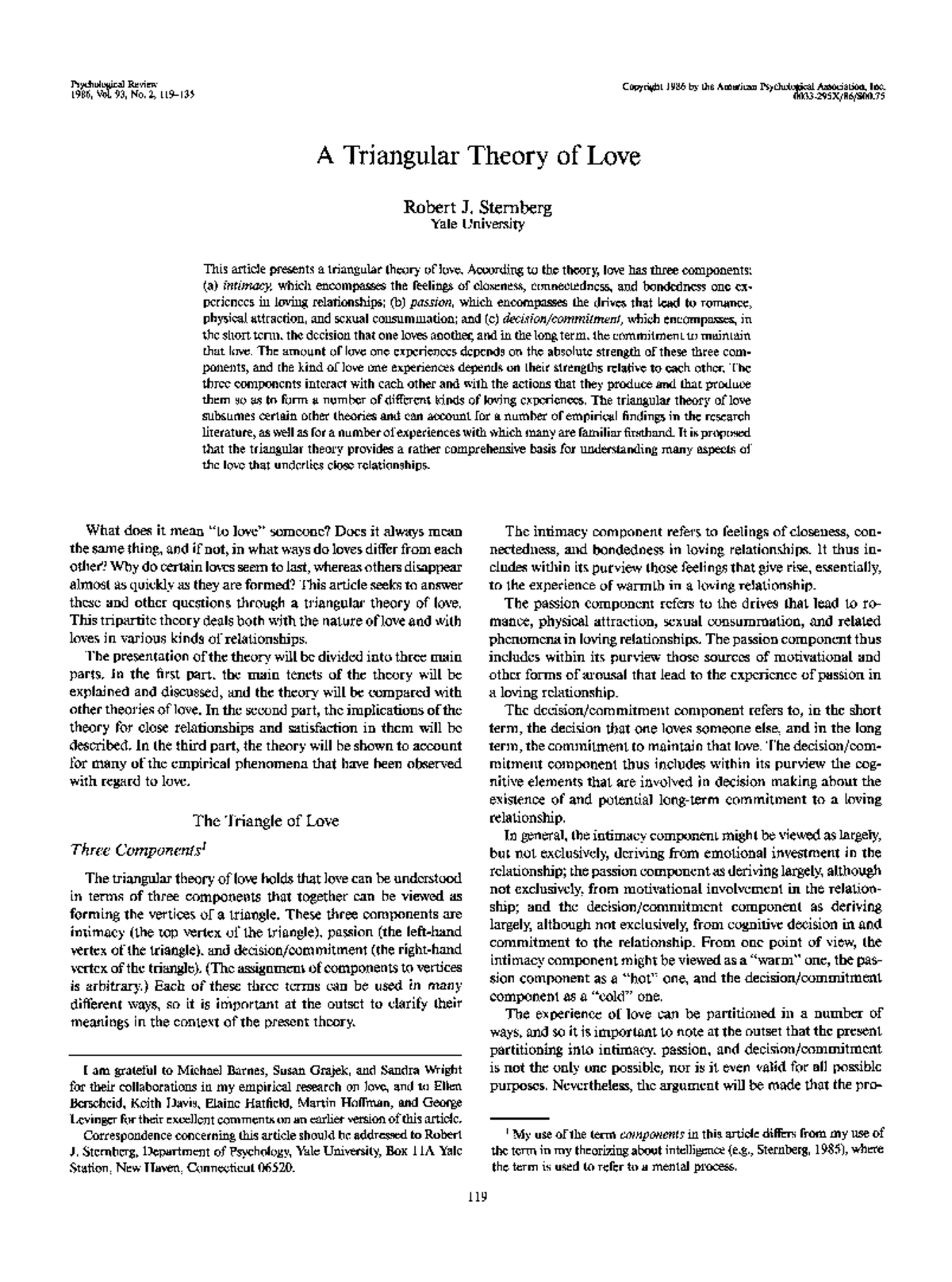 Psychological Review: Sternberg's Triangular Theory of Love (1986 ...