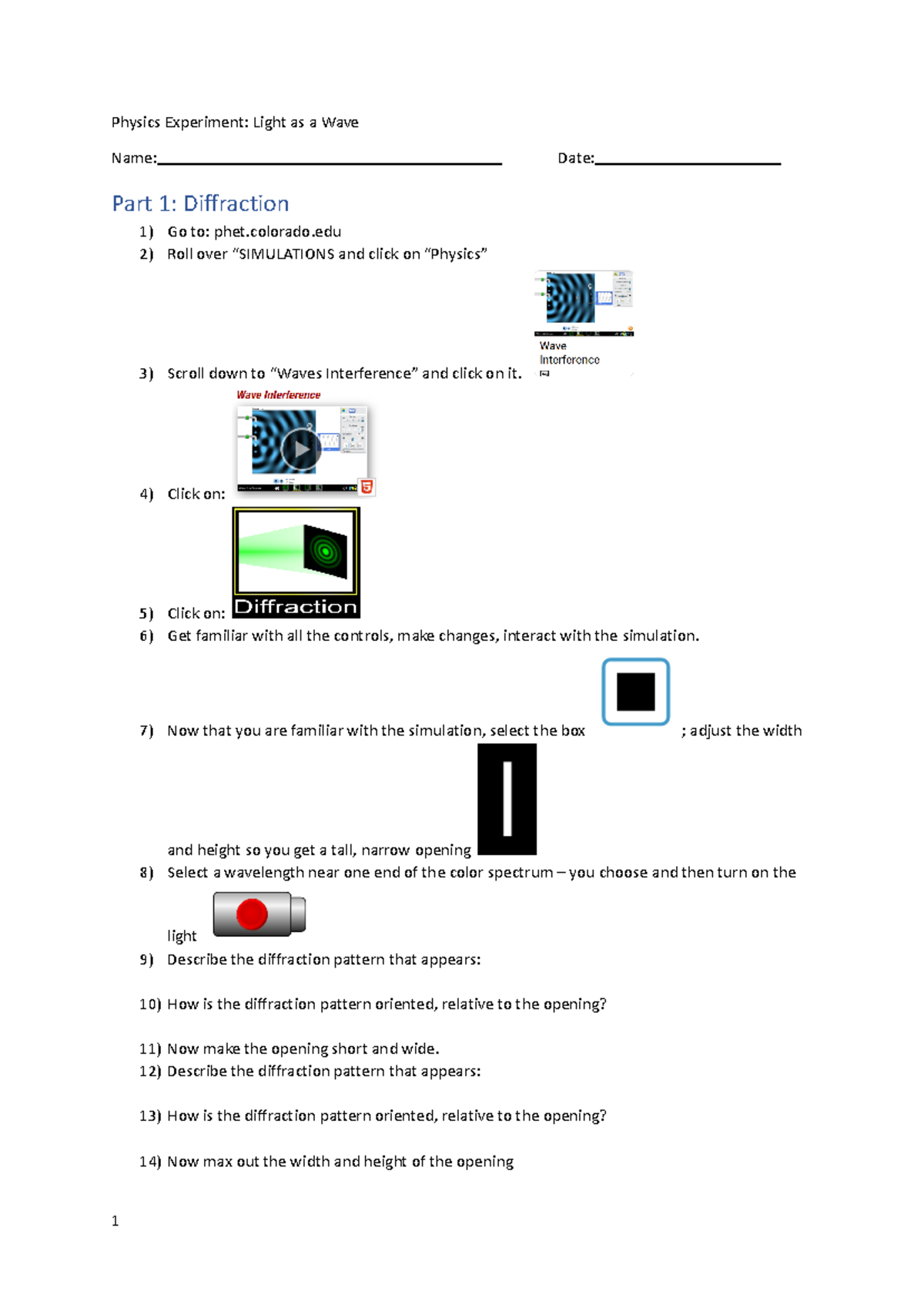 Wavelength and Frequency of Light Lab - Physics Experiment: Light as a ...