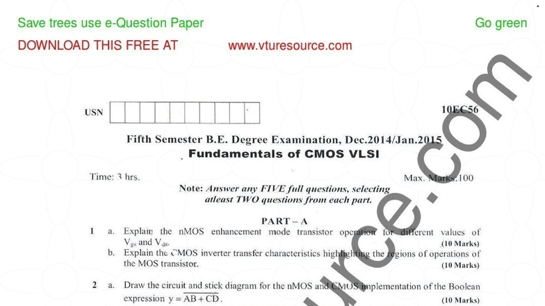 10EC56 - Jan 2015 CMOS VLSI Exam Question Paper - Studocu