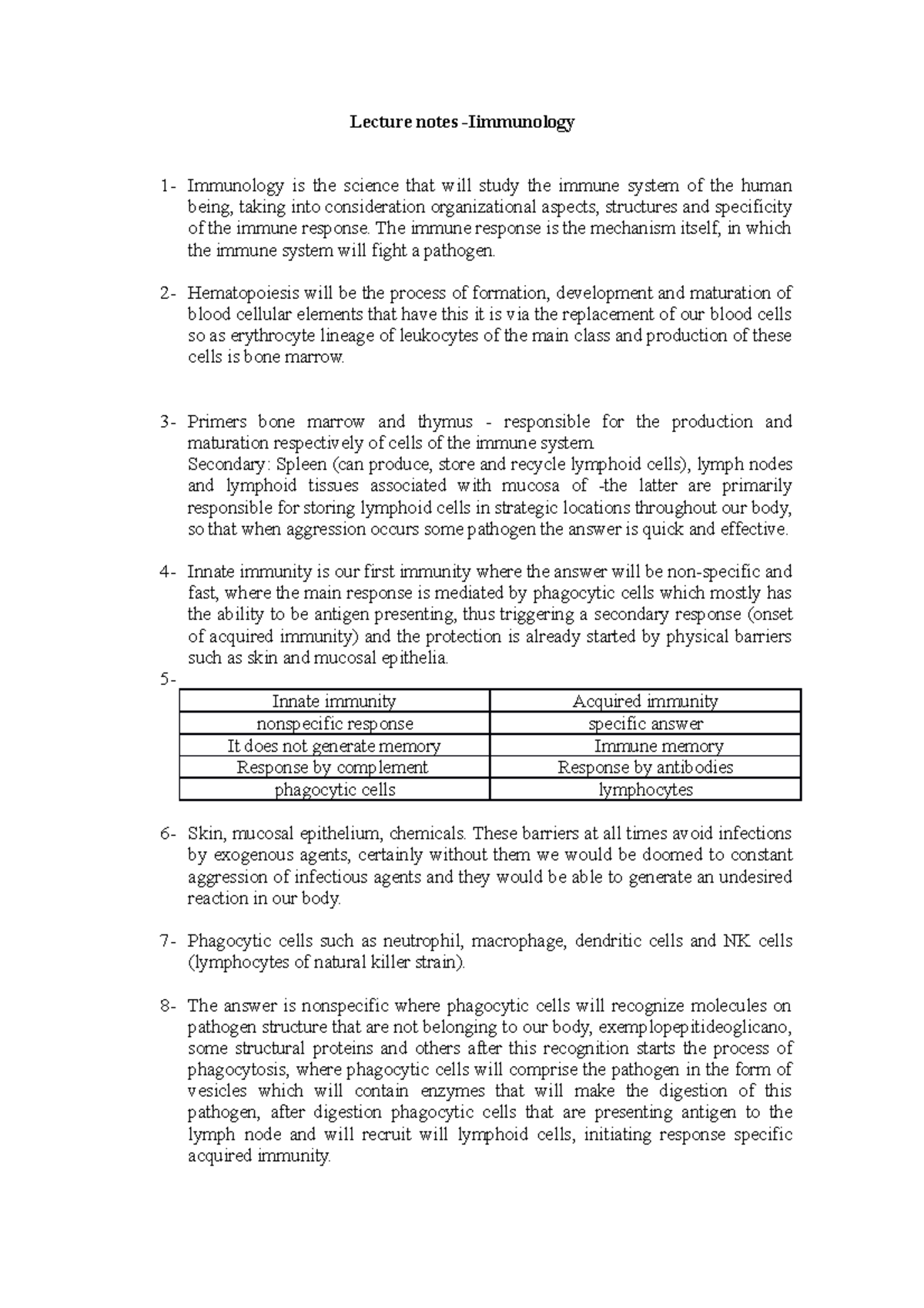 Lecture notes -Iimmunology - The immune response is the mechanism ...