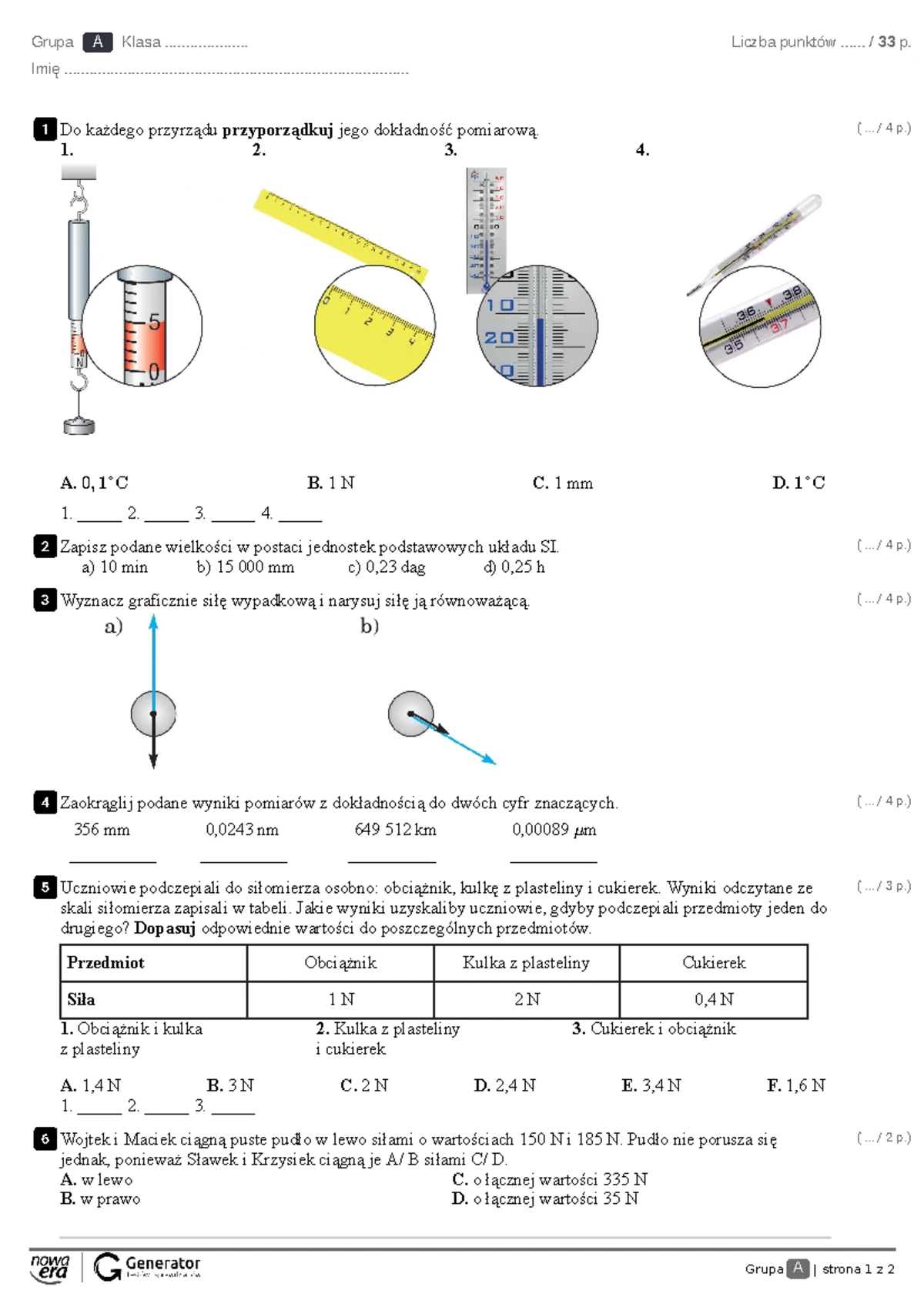 Ciśnienie I Siła Wyporu Sprawdzian